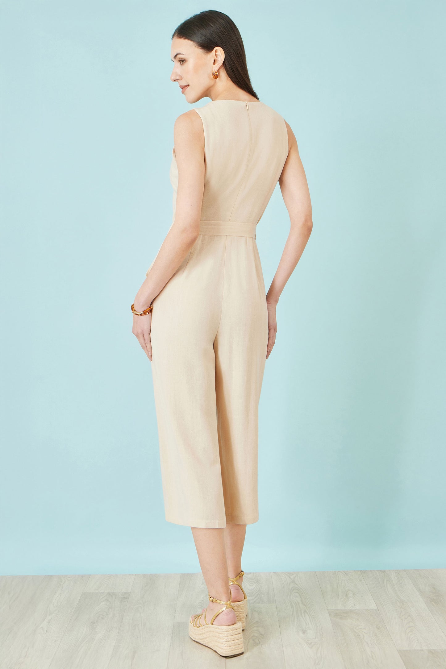 Yumi Beige Viscose Culotte Jumpsuit JUMPSUIT Yumi