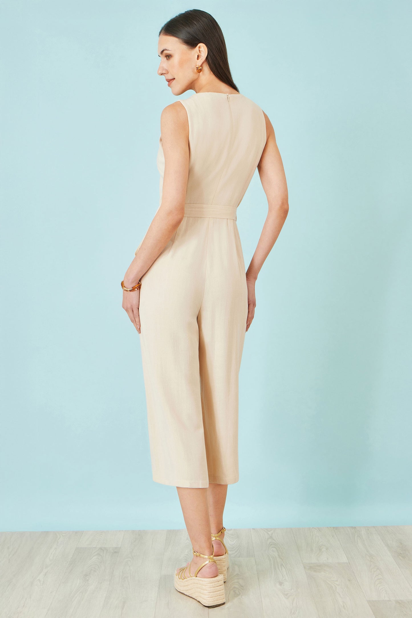 Yumi Beige Viscose Culotte Jumpsuit JUMPSUIT Yumi