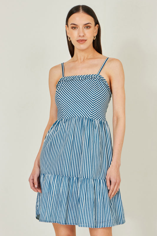 Yumi Blue Stripe Cotton Mini Sun Dress Beachwear Yumi