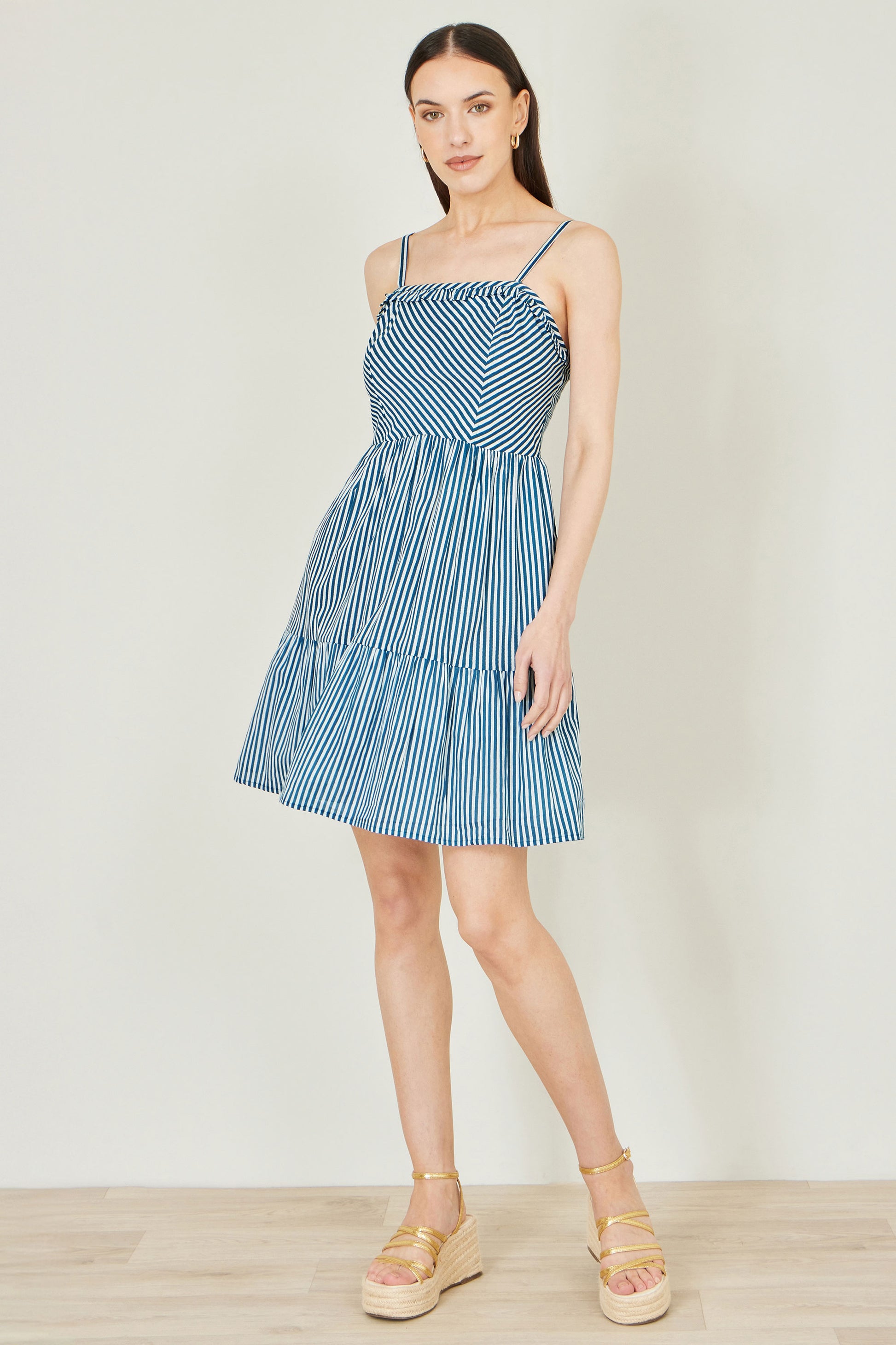 Yumi Blue Stripe Cotton Mini Sun Dress Beachwear Yumi