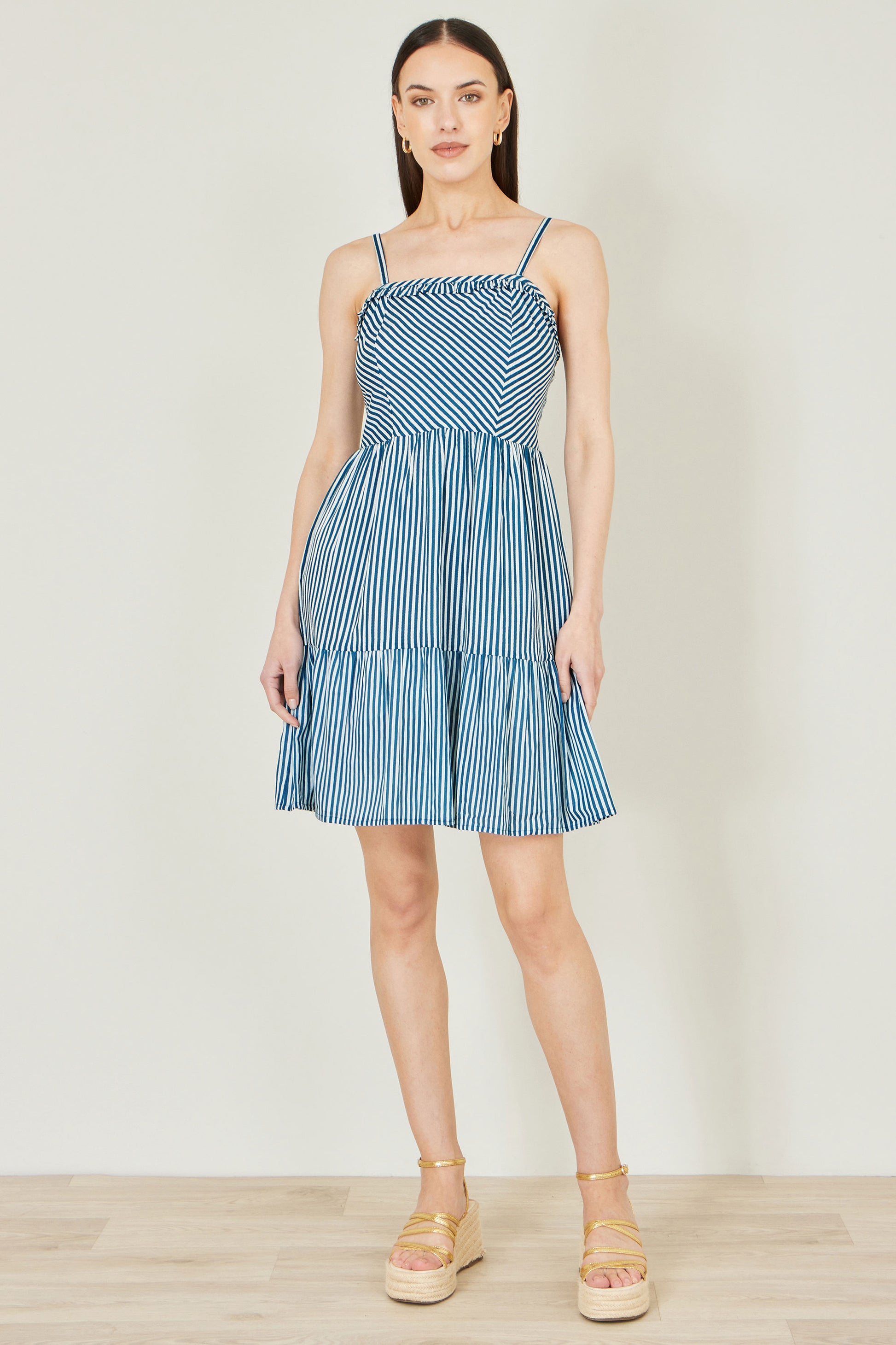 Yumi Blue Stripe Cotton Mini Sun Dress Beachwear Yumi