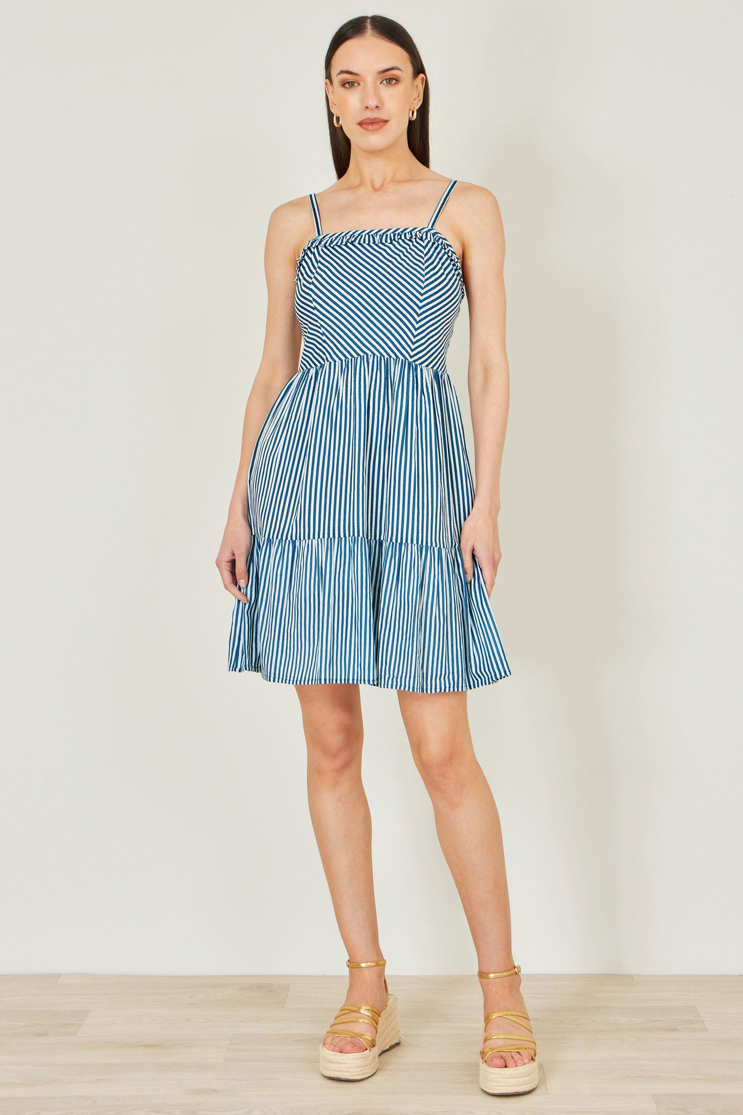 Yumi Blue Stripe Cotton Mini Sun Dress Beachwear Yumi