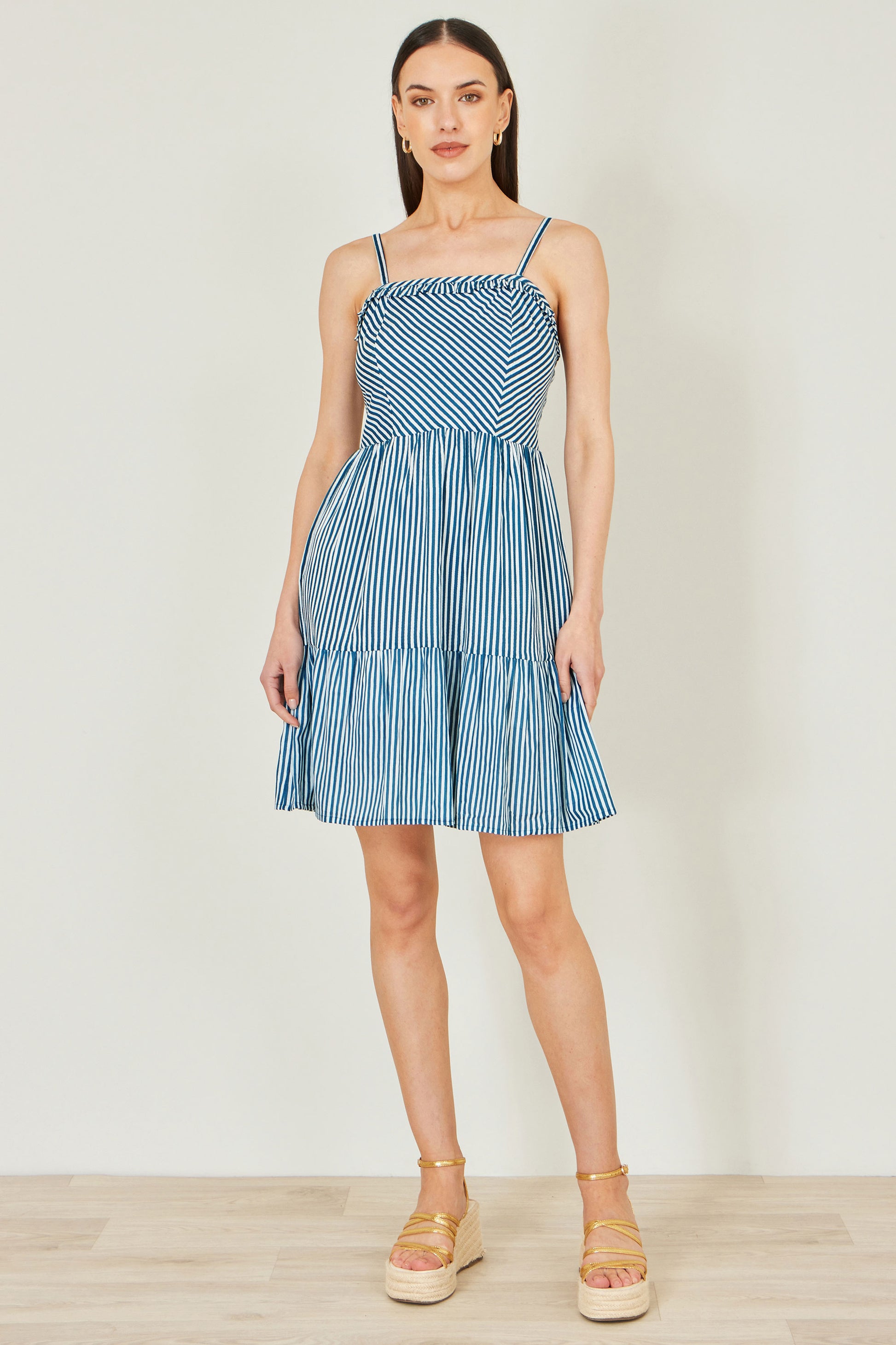 Yumi Blue Stripe Cotton Mini Sun Dress Beachwear Yumi