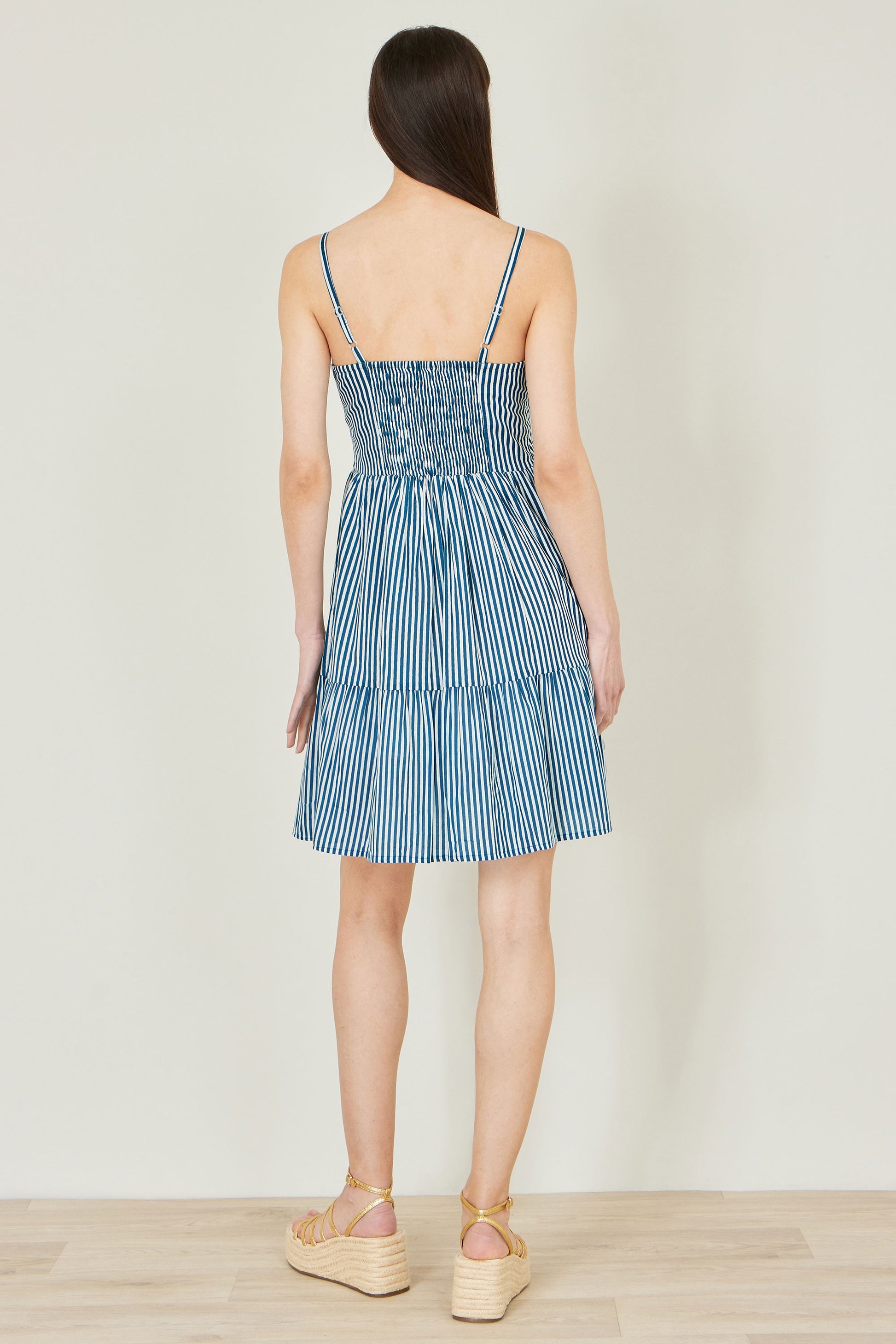 Yumi Blue Stripe Cotton Mini Sun Dress Beachwear Yumi