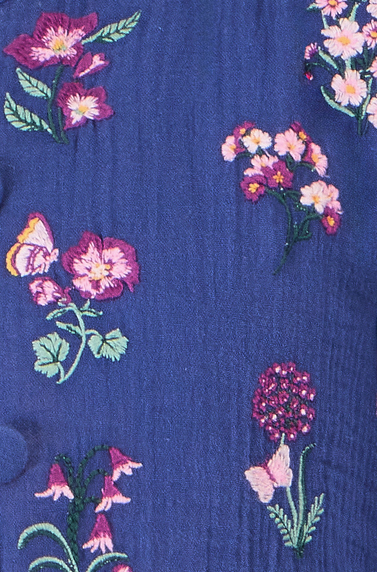 Yumi Blue Floral Embroidery Cotton Jacket Outerwear Yumi