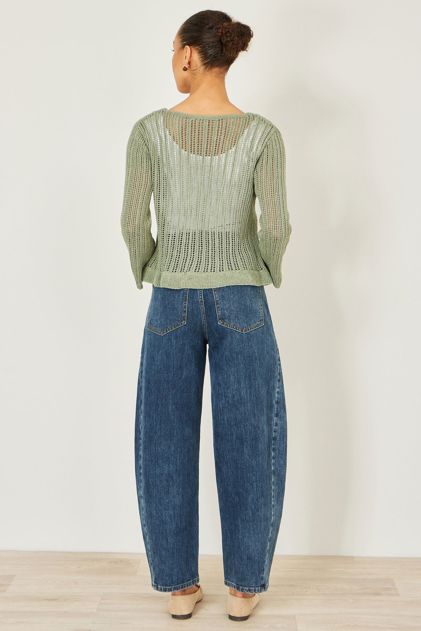 Yumi Green Tie Front Pointelle Cardigan Knit Cardigan Yumi