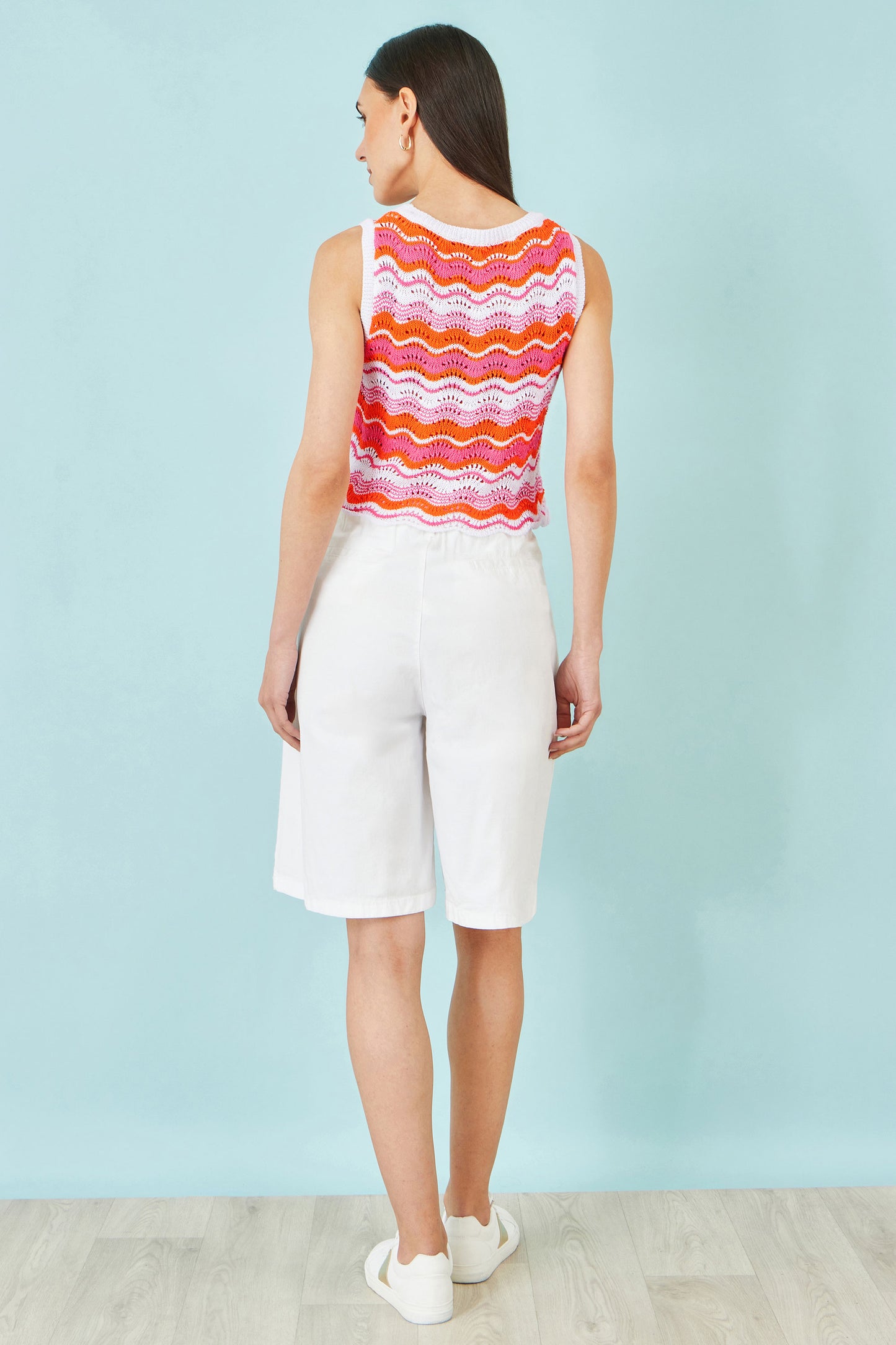 Yumi Orange Stripe Crochet Stripe Vest Top Knit Top Yumi