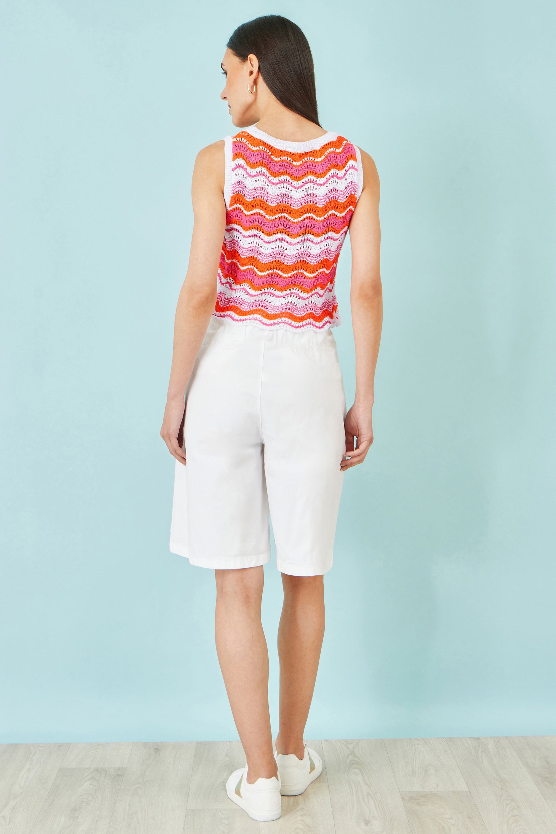 Yumi Orange Stripe Crochet Stripe Vest Top Knit Top Yumi