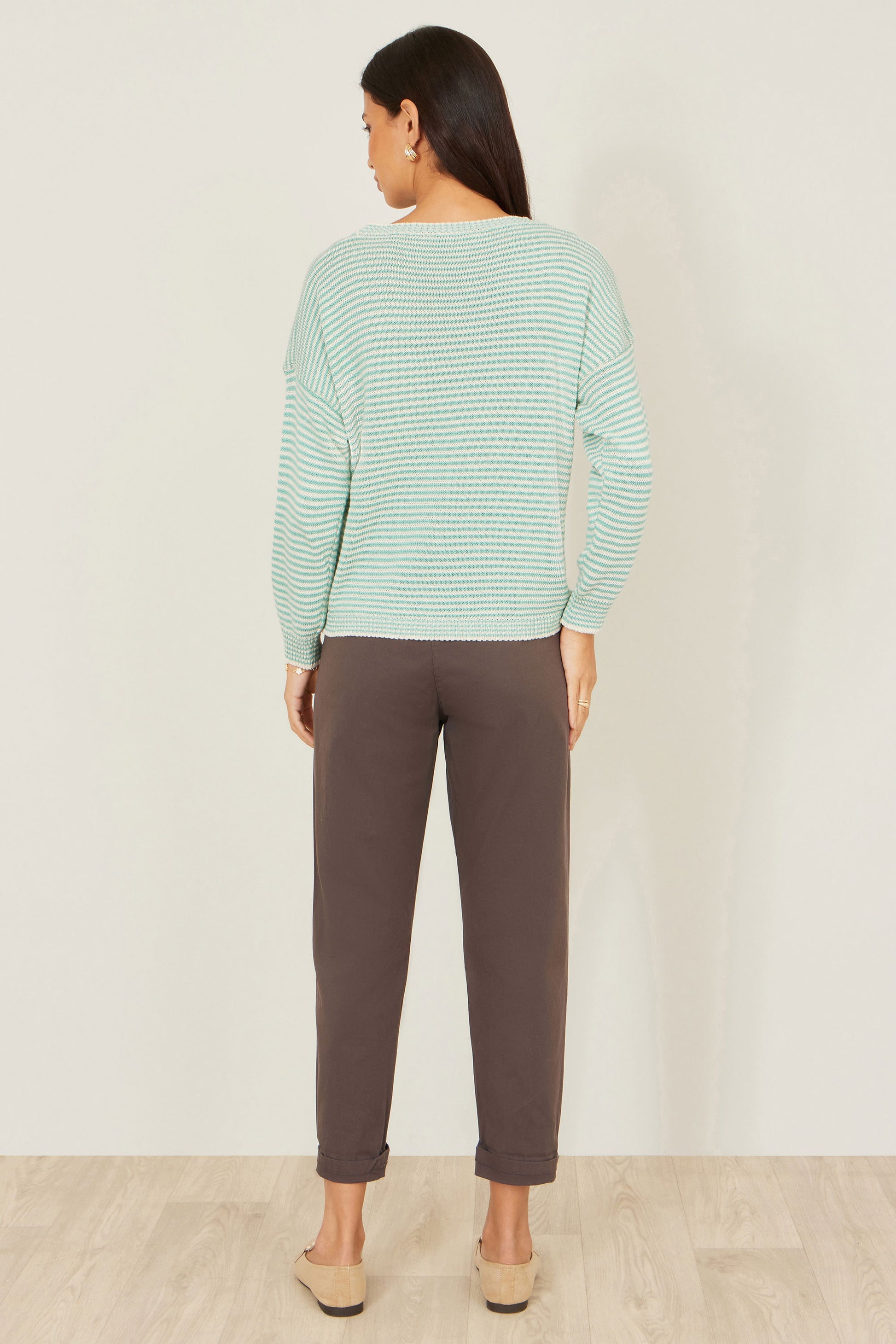Yumi Sea Green Knitted Stripe Relaxed Jumper Knit Jumper Yumi