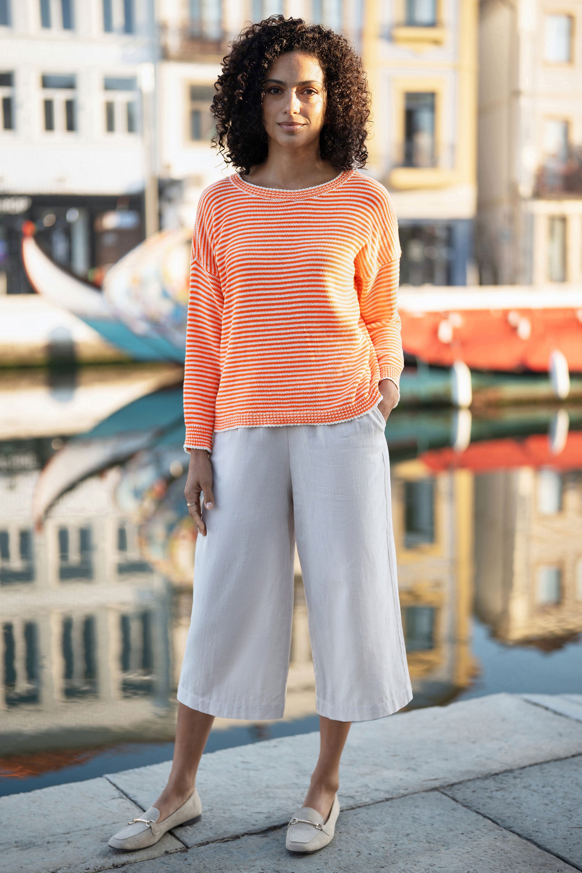 yumi Yumi Orange Knitted Stripe Relaxed Jumper | Yumi