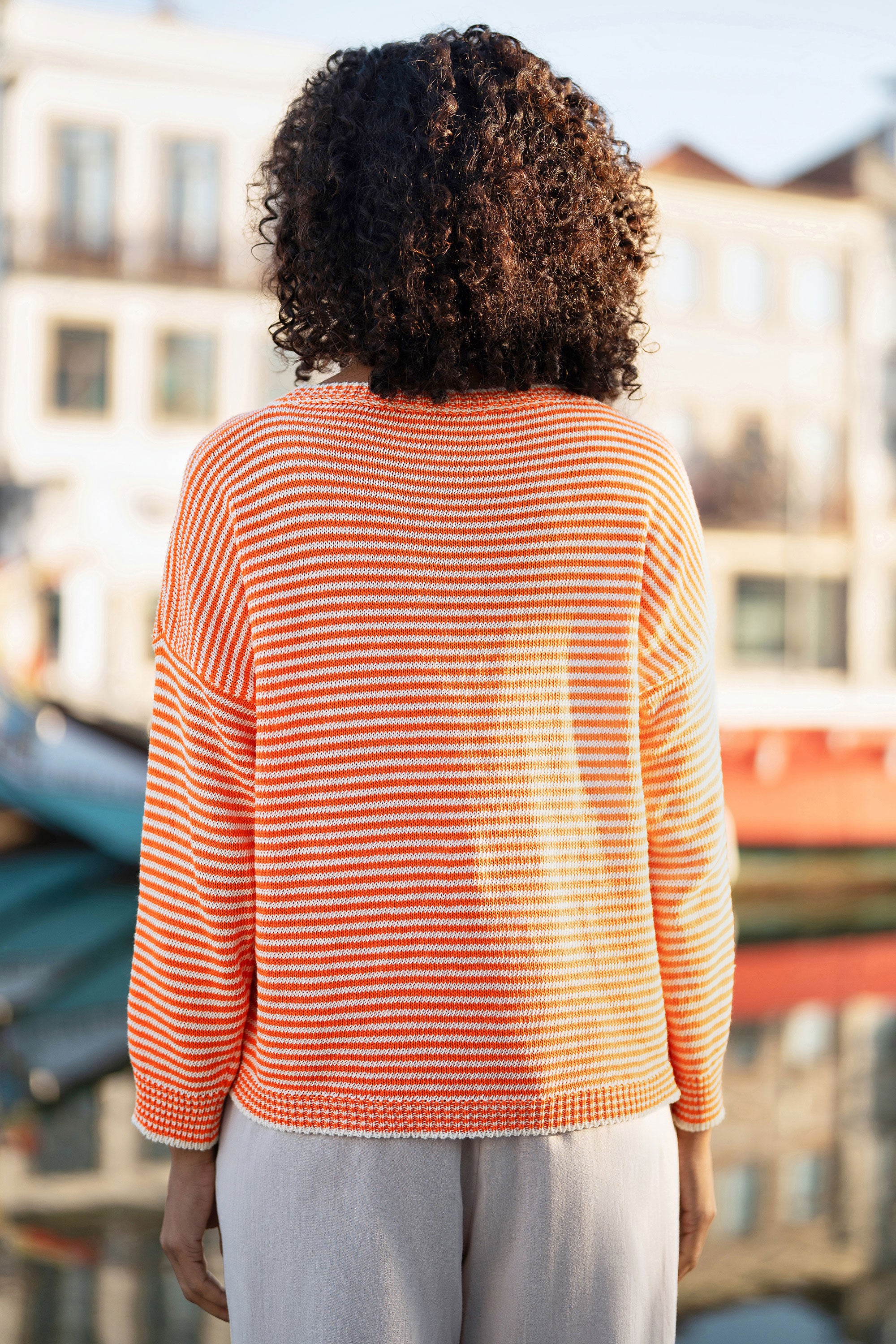 yumi Yumi Orange Knitted Stripe Relaxed Jumper | Yumi