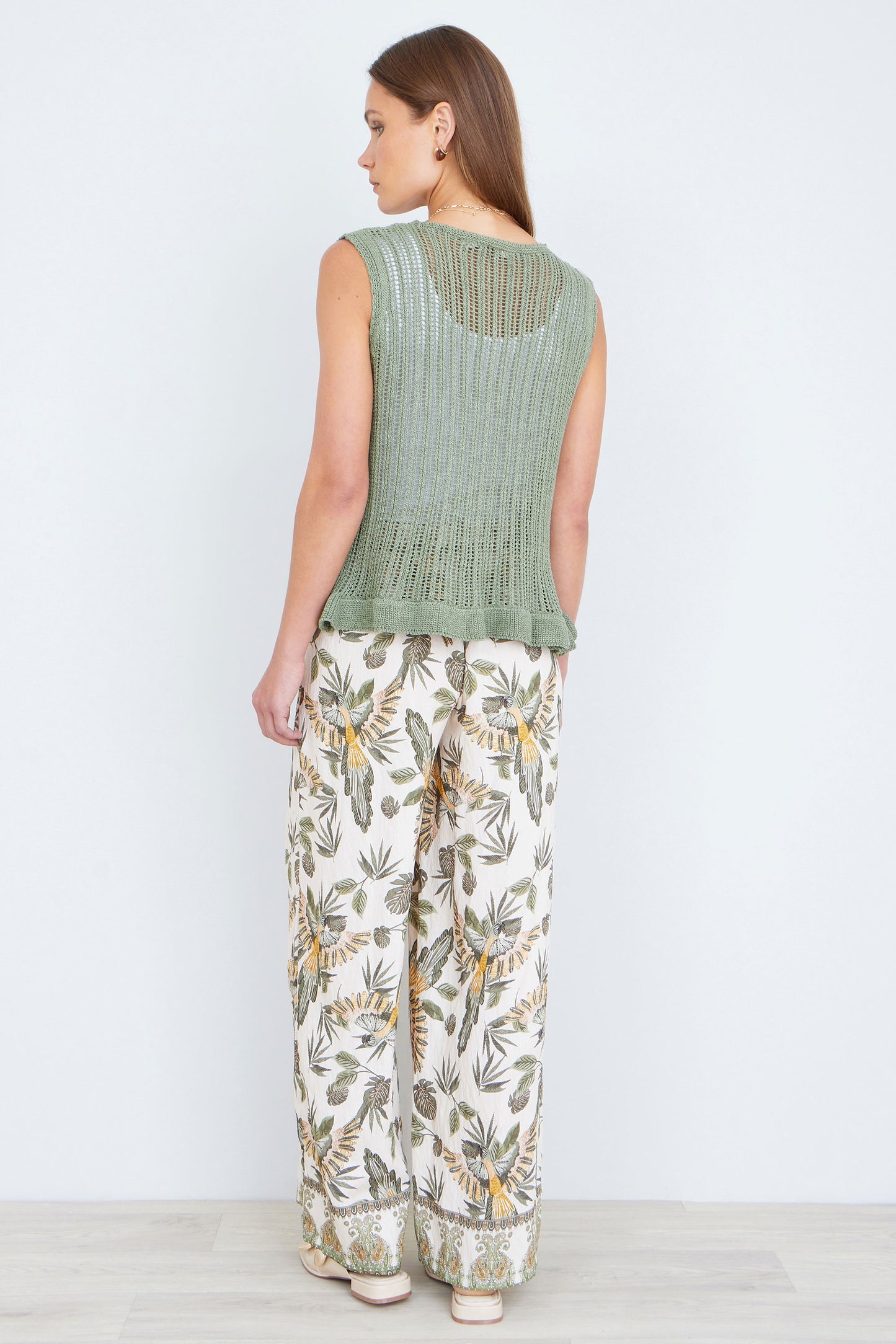 Yumi Green Knitted Cotton Tie Waistcoat Top Knit Top Yumi