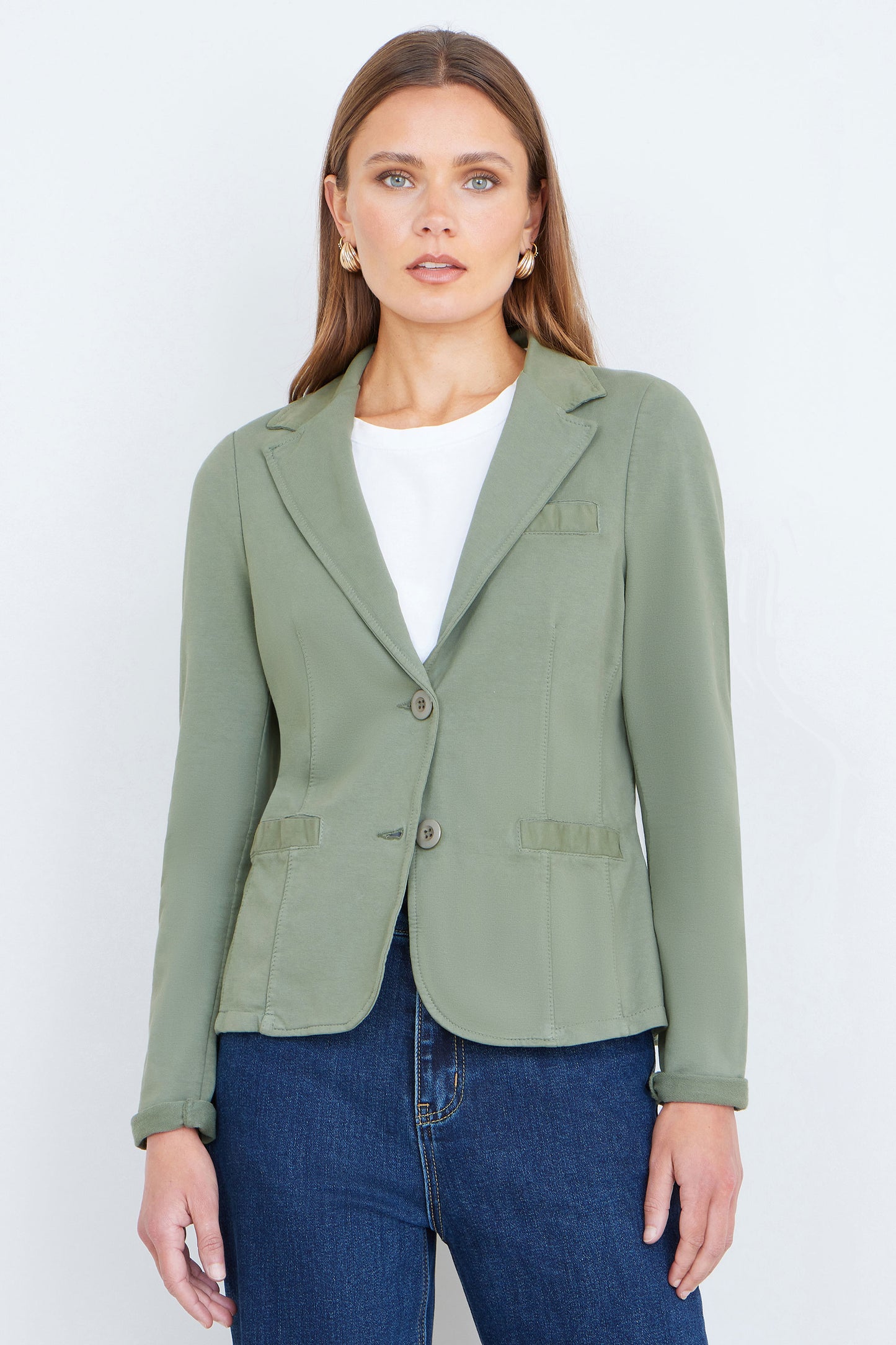 Yumi Green Stretch Cotton Blazer Outerwear Yumi