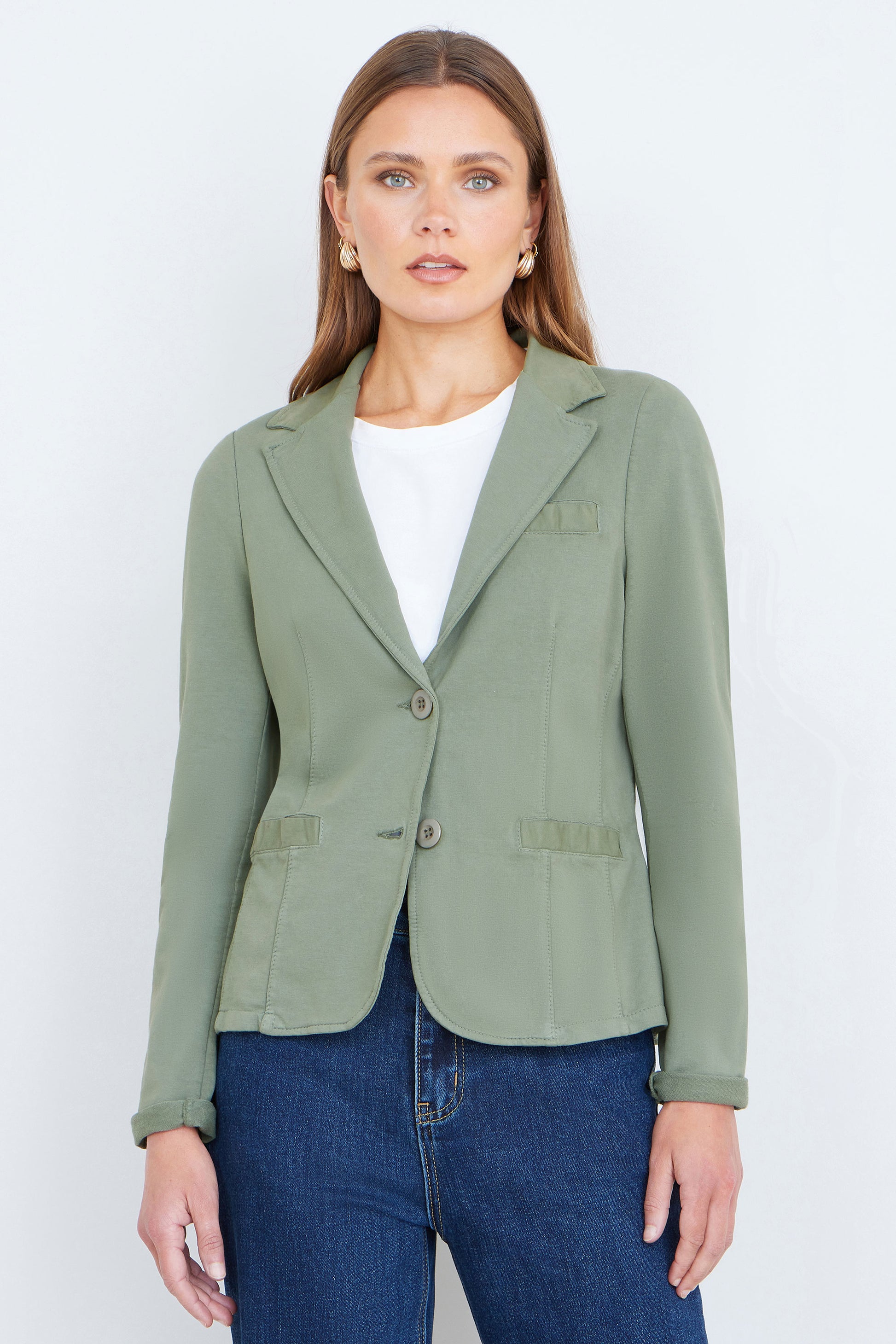 Yumi Green Stretch Cotton Blazer Outerwear Yumi