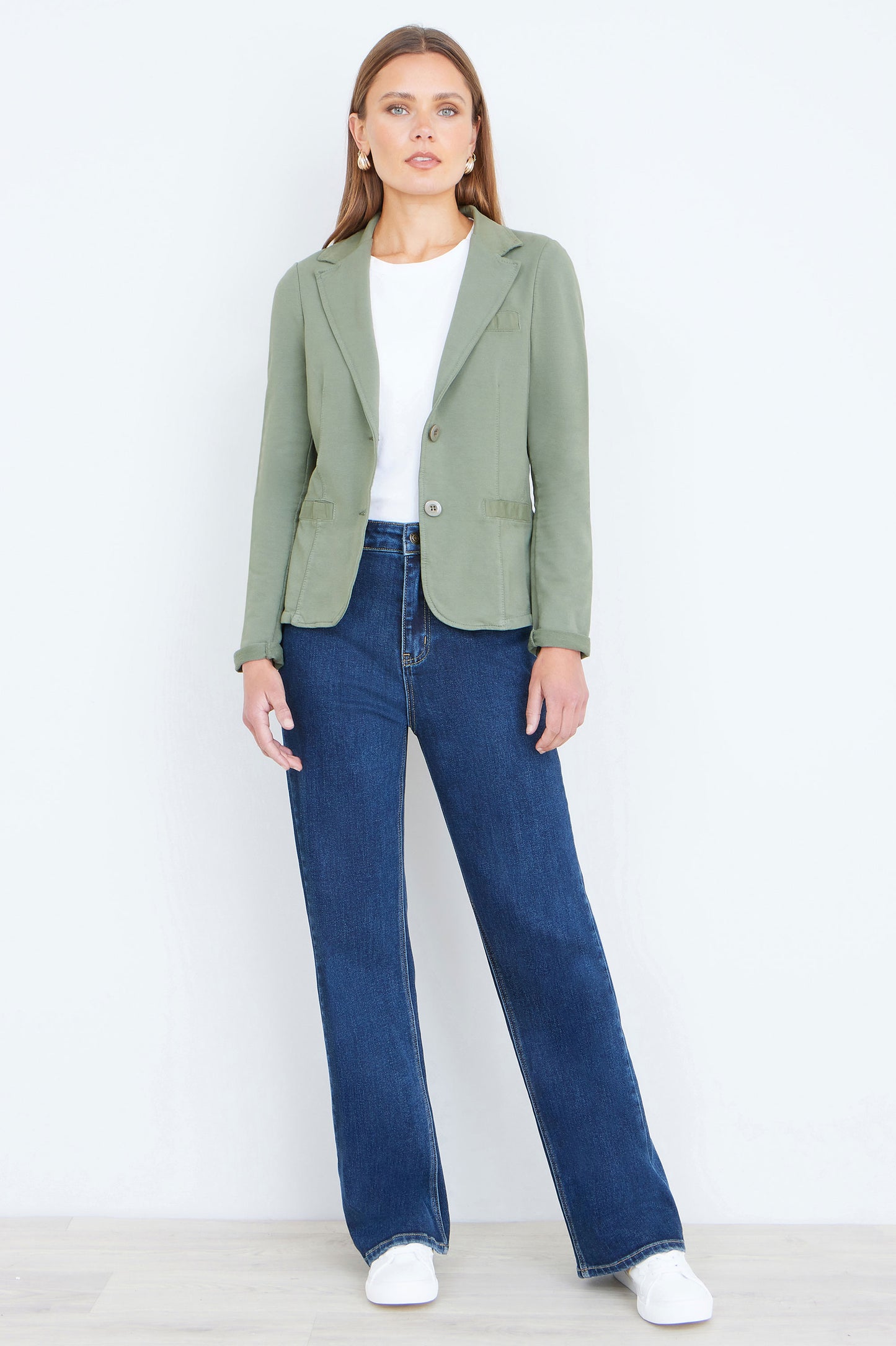Yumi Green Stretch Cotton Blazer Outerwear Yumi