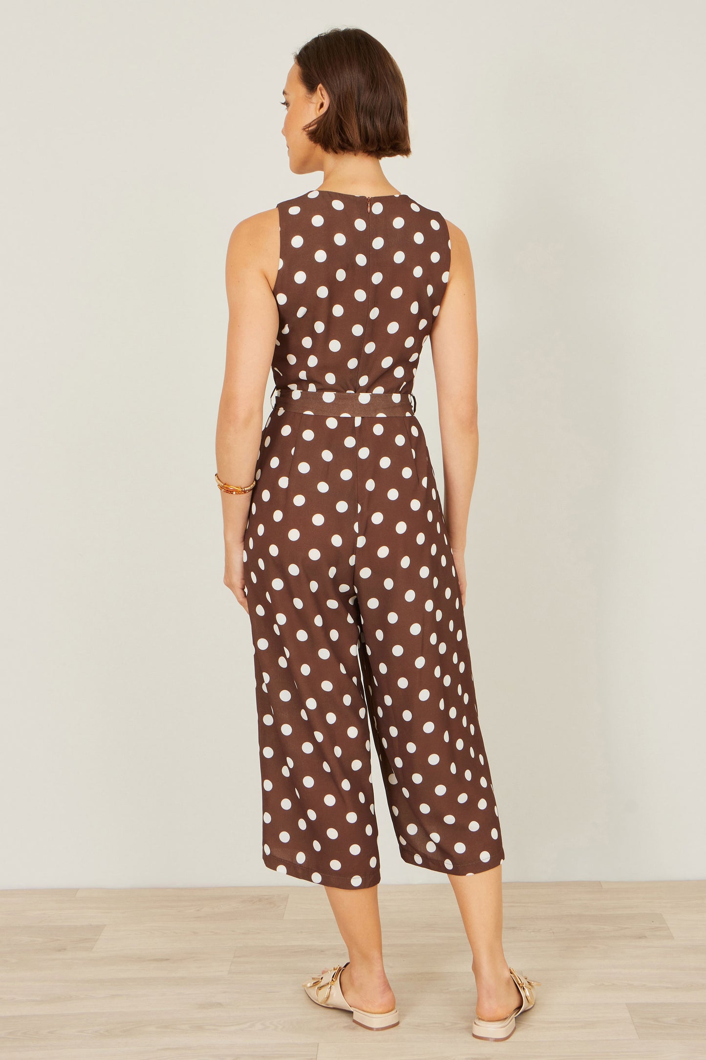 Yumi Brown Polka Dot Culotte Jumpsuit JUMPSUIT Yumi