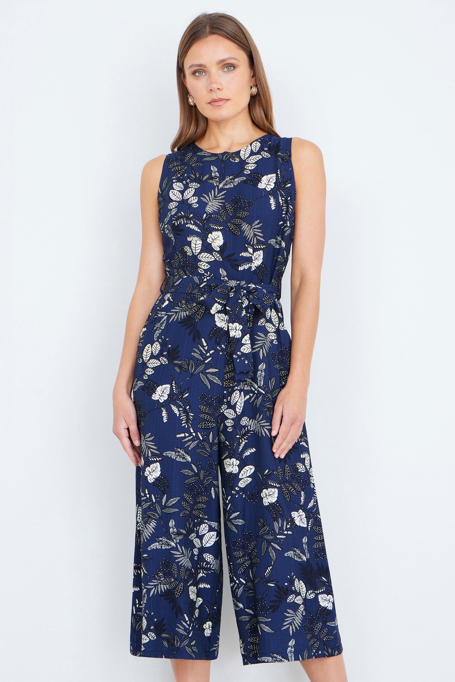 Yumi Navy Leaf Culotte Jumpsuit JUMPSUIT Yumi