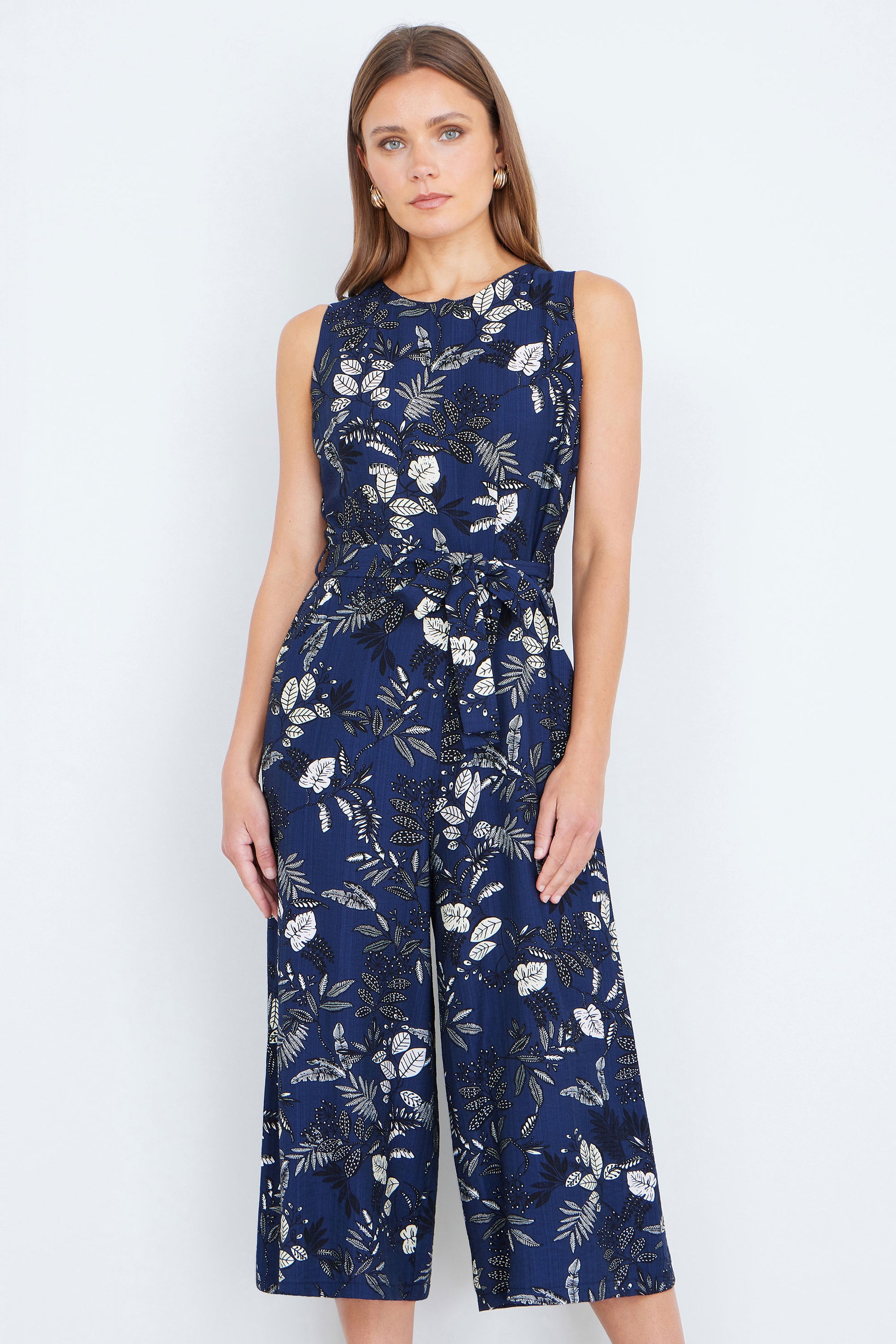 Yumi Navy Leaf Culotte Jumpsuit JUMPSUIT Yumi