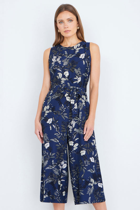 Yumi Navy Leaf Culotte Jumpsuit JUMPSUIT Yumi