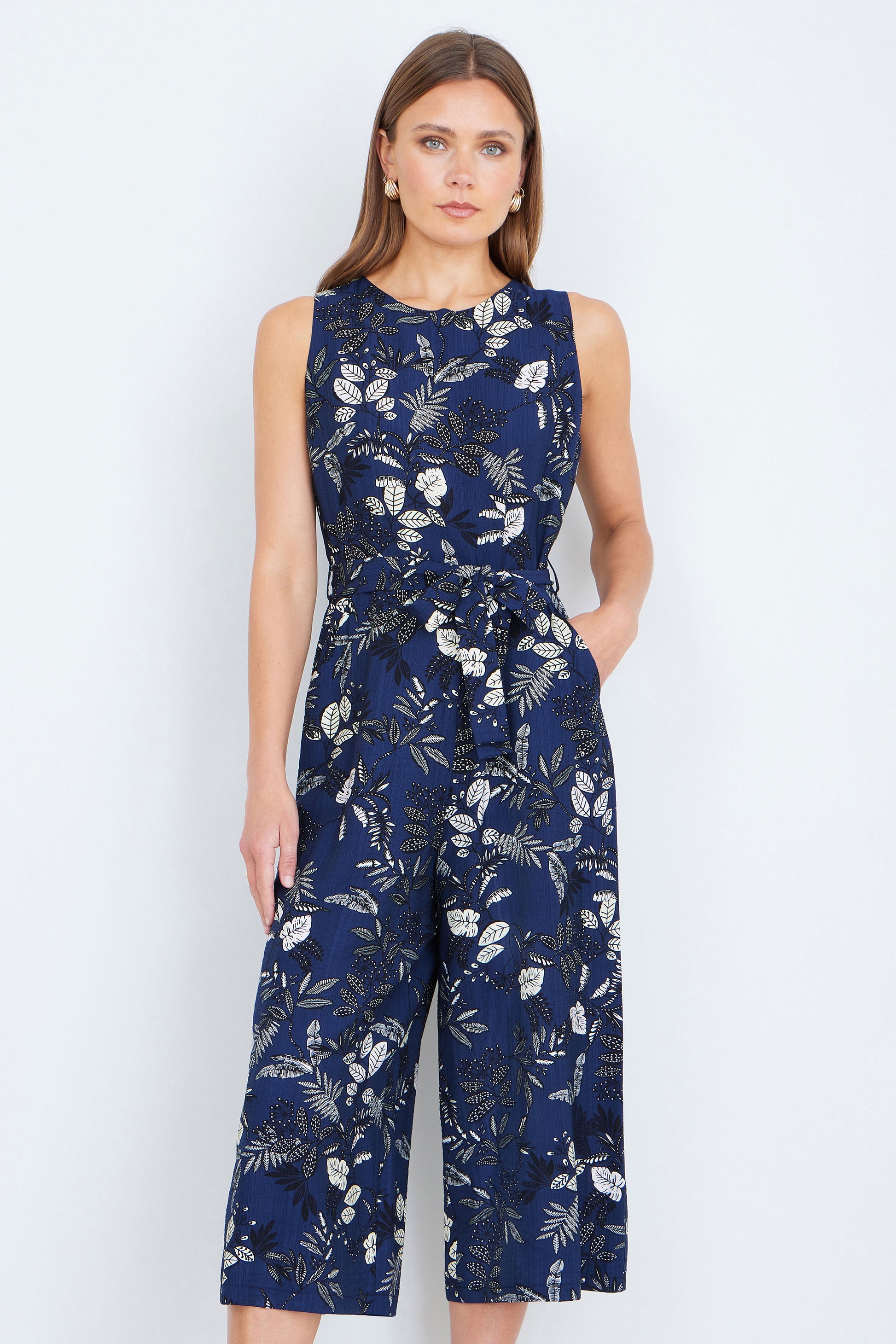 Yumi Navy Leaf Culotte Jumpsuit JUMPSUIT Yumi