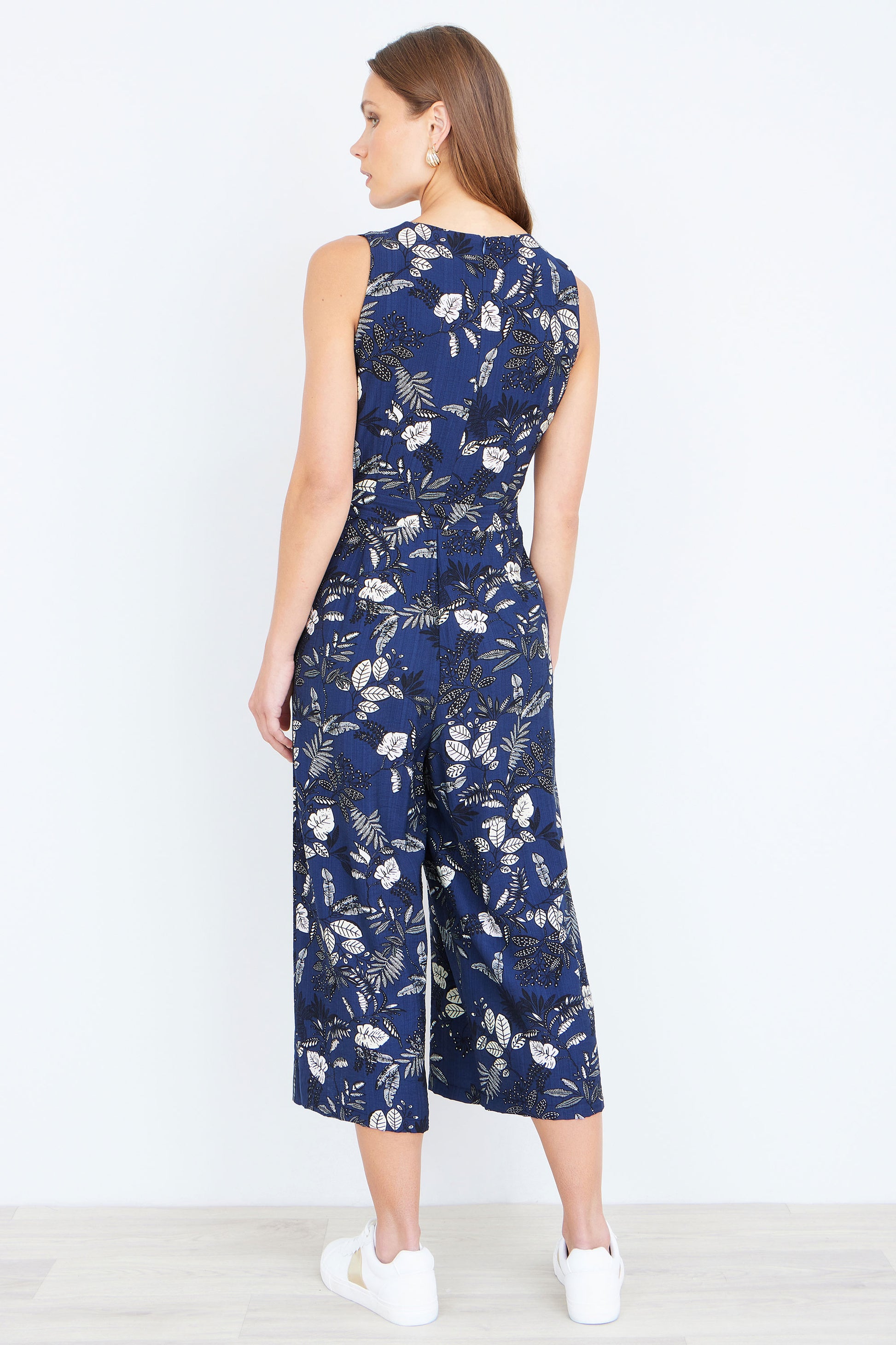 Yumi Navy Leaf Culotte Jumpsuit JUMPSUIT Yumi