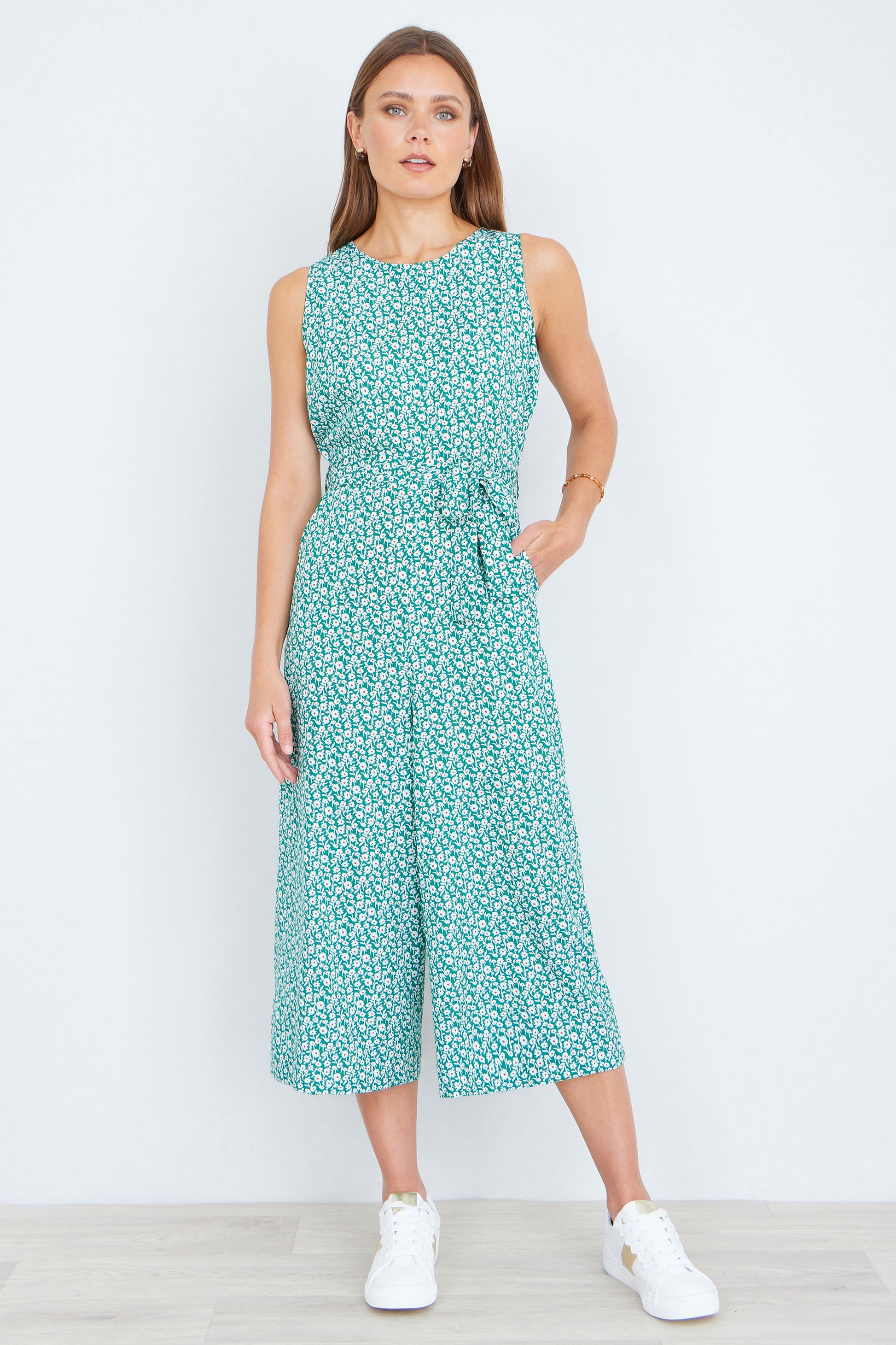 Yumi Green Ditsy Culotte Jumpsuit JUMPSUIT Yumi