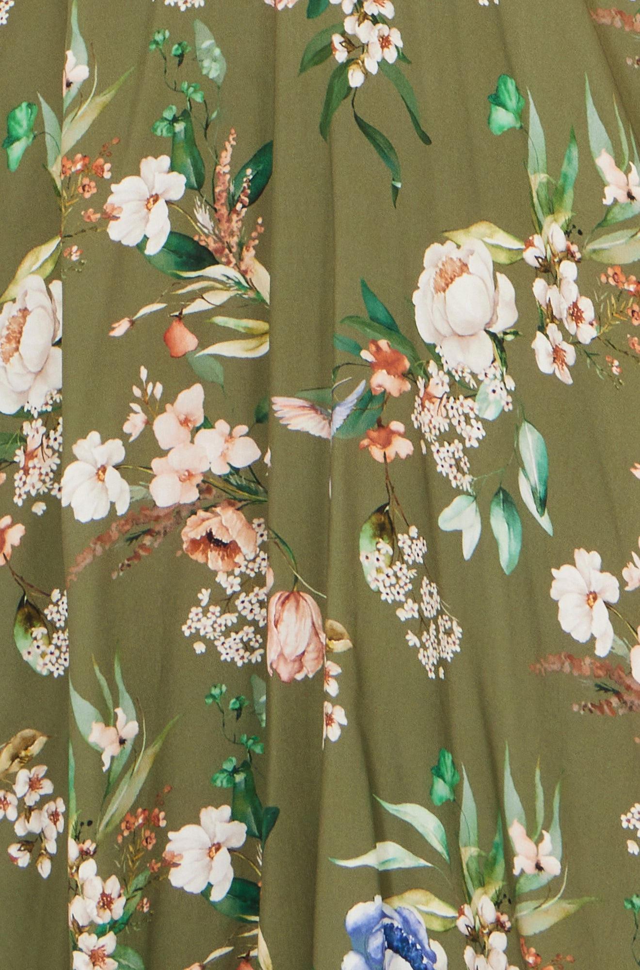 Yumi Sage Green Viscose Floral Print Midi Dress With Ruched Waist | Yumi
