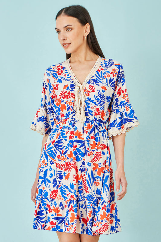 Yumi Multicolour Leaf Print Viscose Kimono Sleeve Tunic Beachwear Yumi