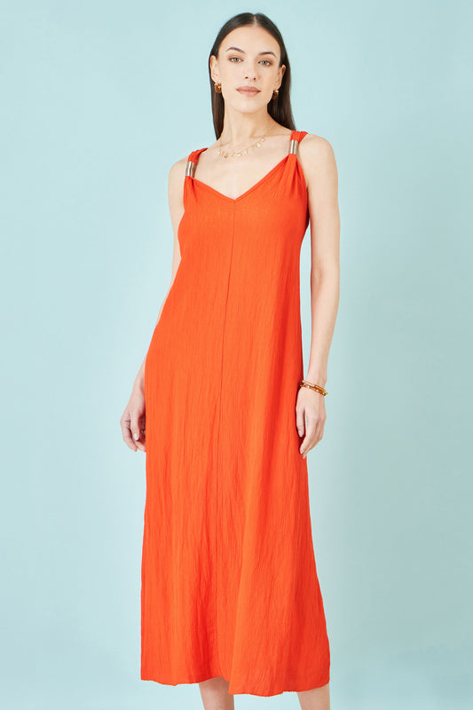 Yumi Orange Viscose Maxi Beach Dress Beachwear Yumi