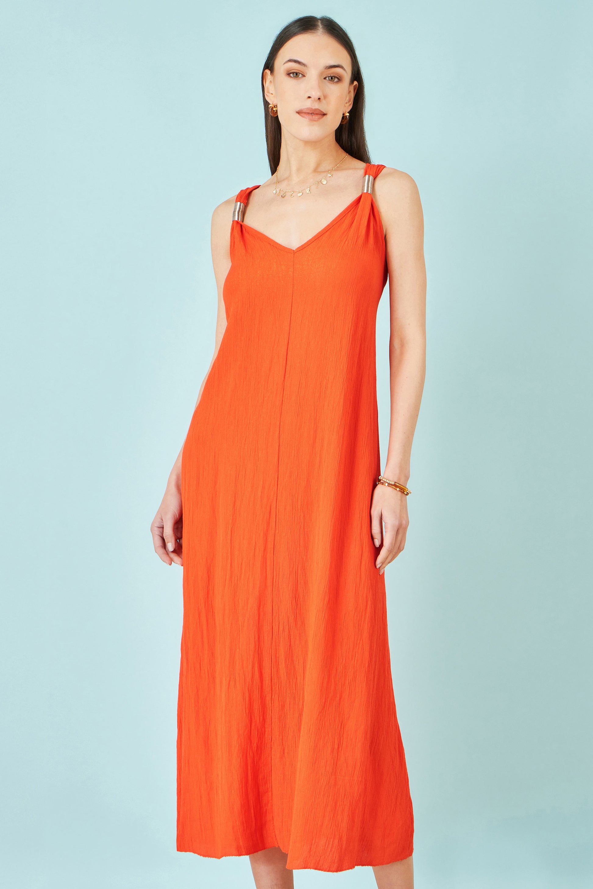 Yumi Orange Viscose Maxi Beach Dress Beachwear Yumi