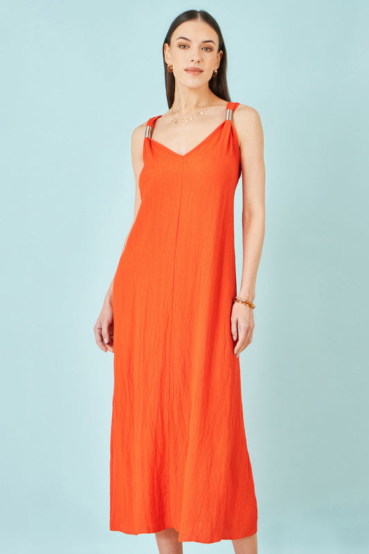 Yumi Orange Viscose Maxi Beach Dress Beachwear Yumi