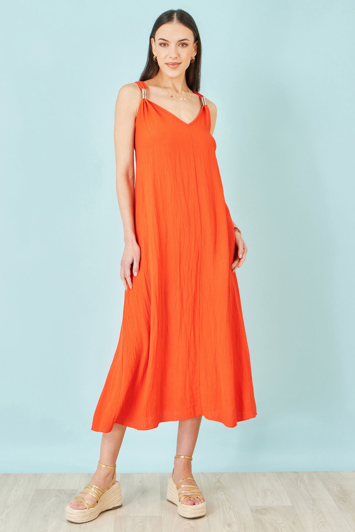 Yumi Orange Viscose Maxi Beach Dress Beachwear Yumi