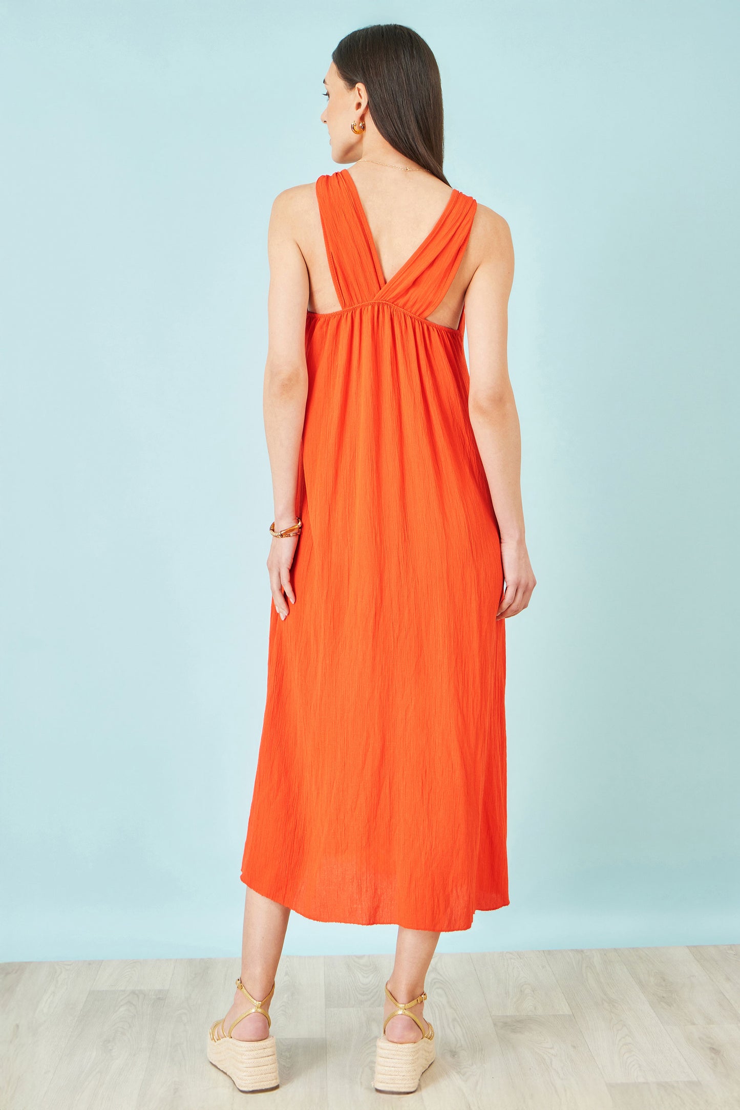 Yumi Orange Viscose Maxi Beach Dress Beachwear Yumi
