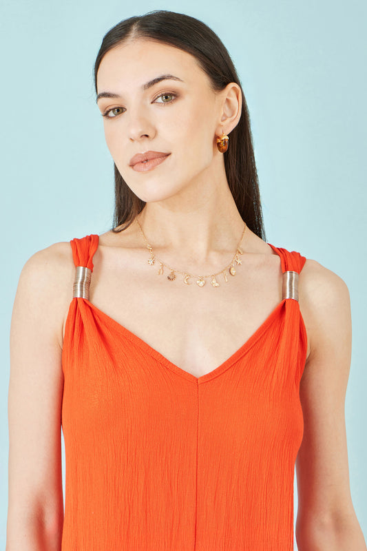 Yumi Orange Viscose Maxi Beach Dress Beachwear Yumi