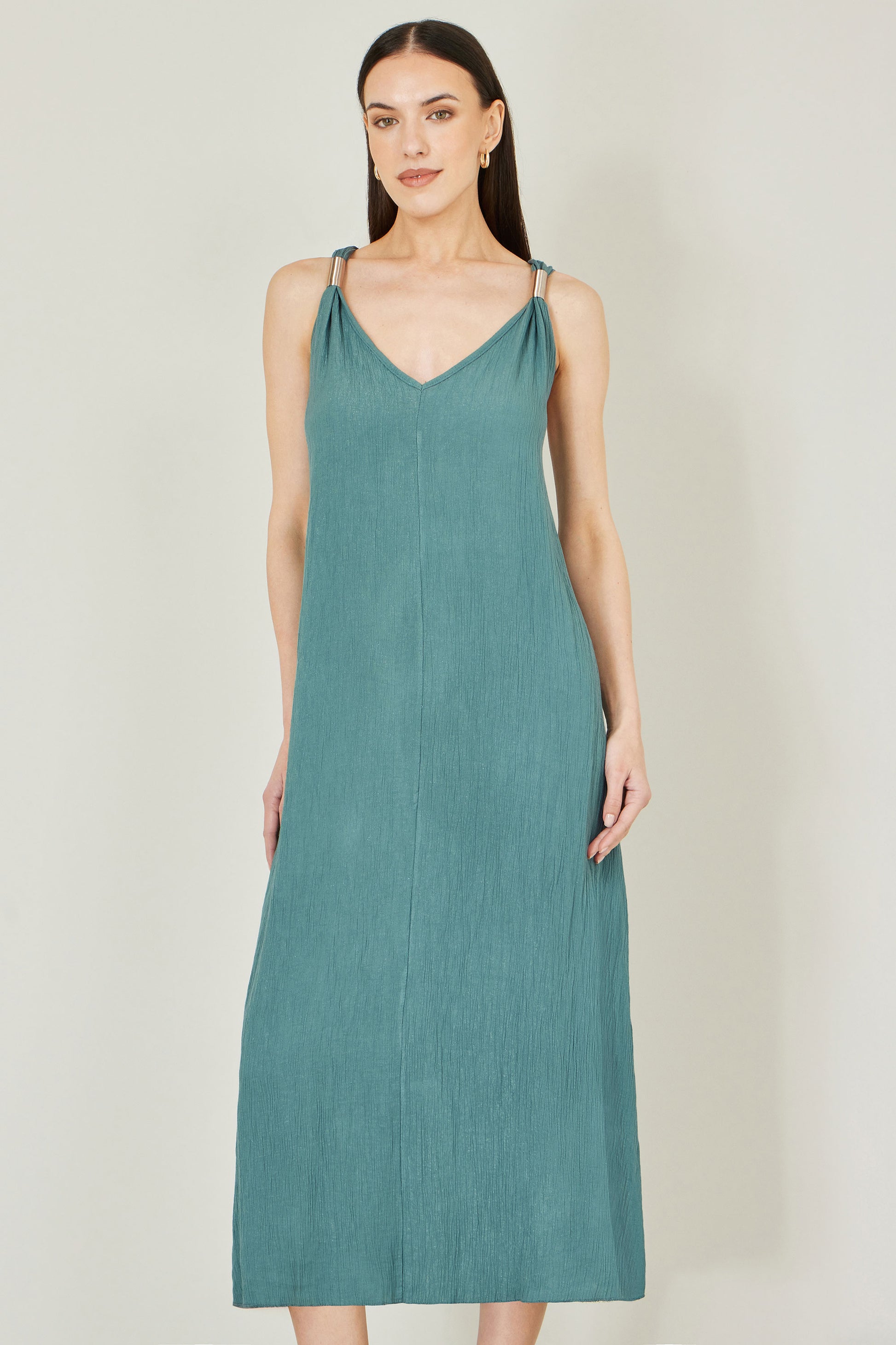 Yumi Green Viscose Maxi Beach Dress