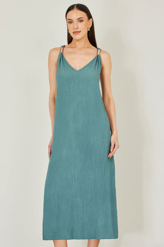 Yumi Green Viscose Maxi Beach Dress Beachwear Yumi