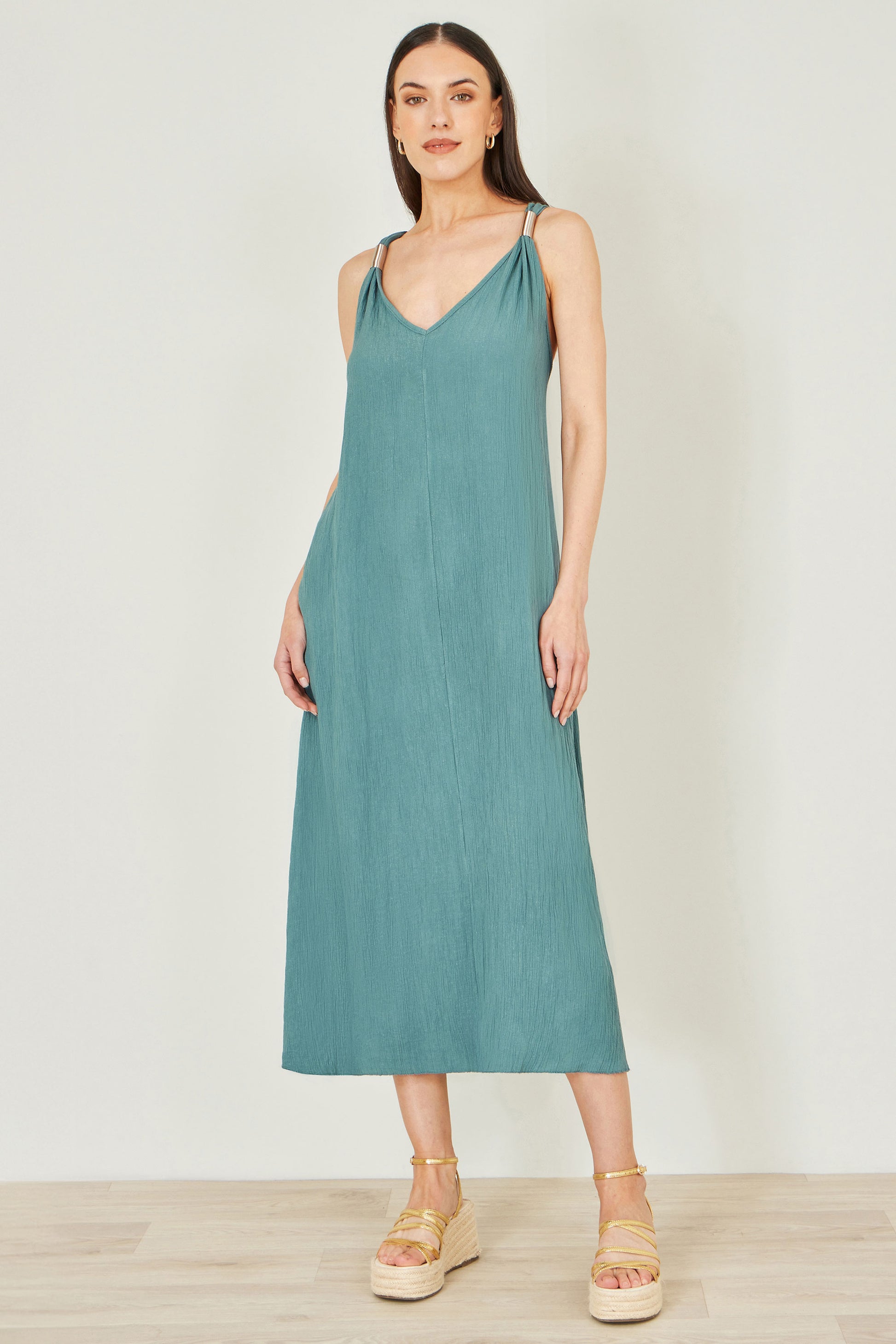 Yumi Green Viscose Maxi Beach Dress Beachwear Yumi