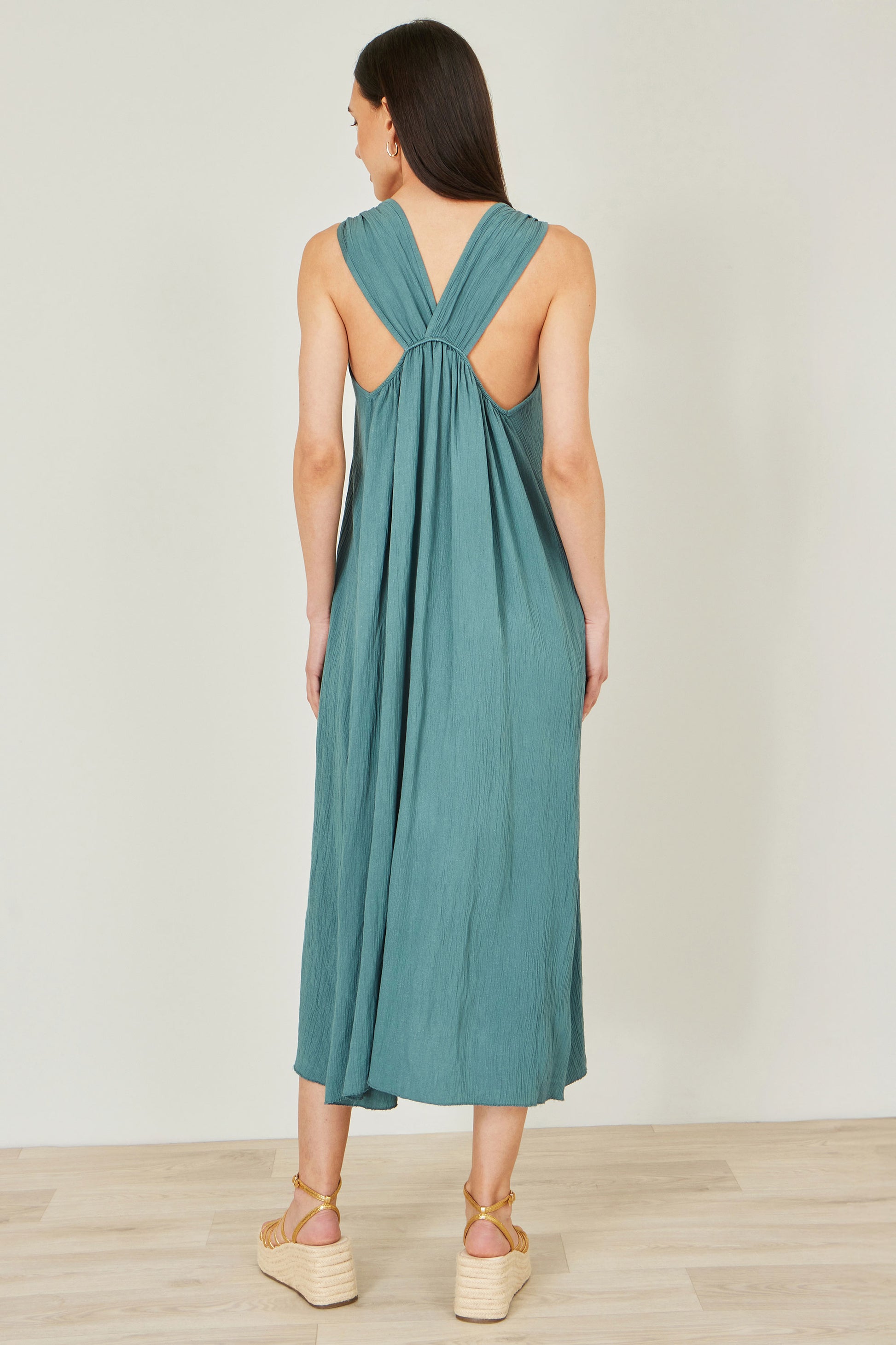 Yumi Green Viscose Maxi Beach Dress Beachwear Yumi