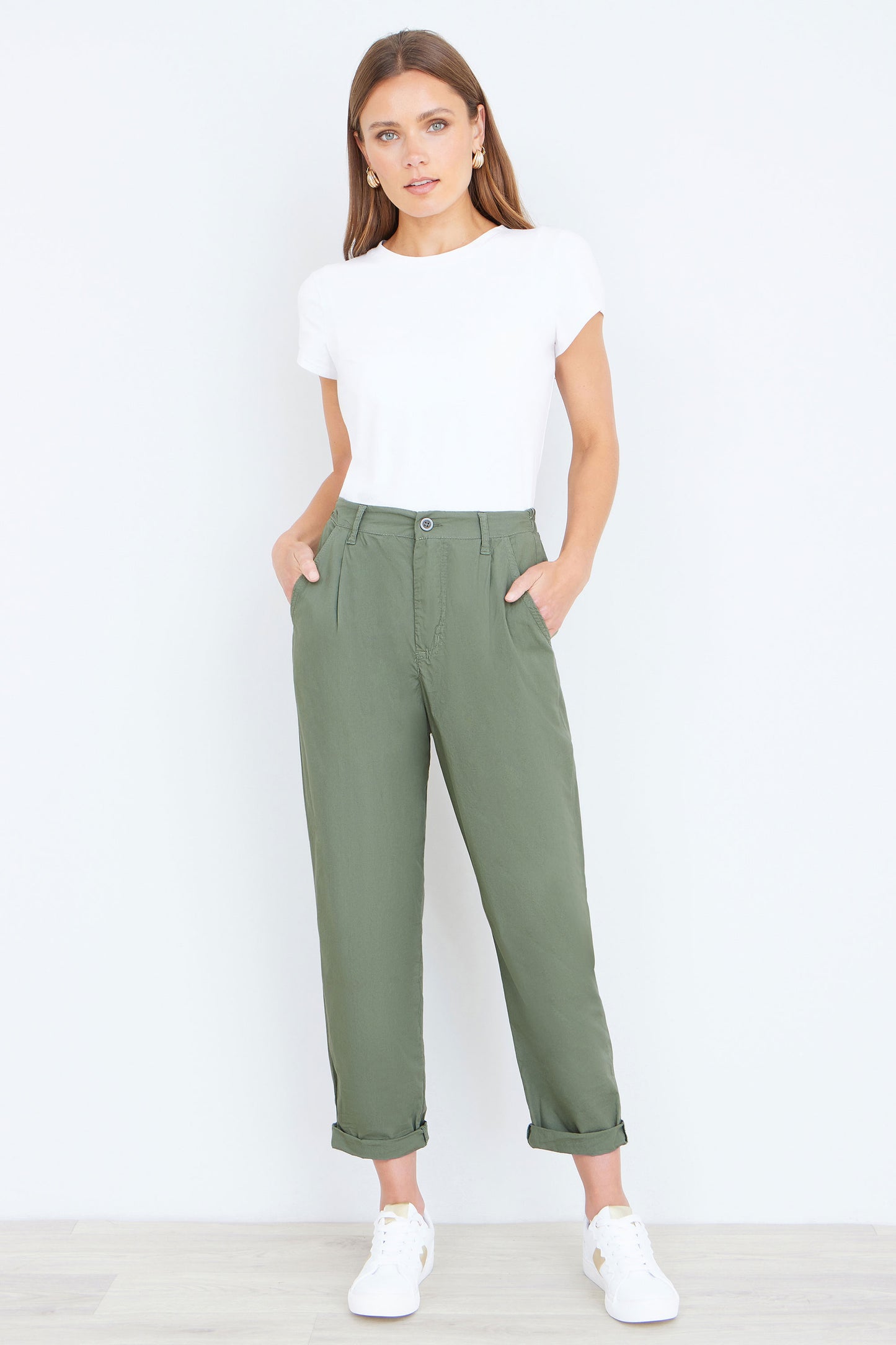 Yumi Khaki Cotton Canvas Chino Trousers TROUSER Yumi