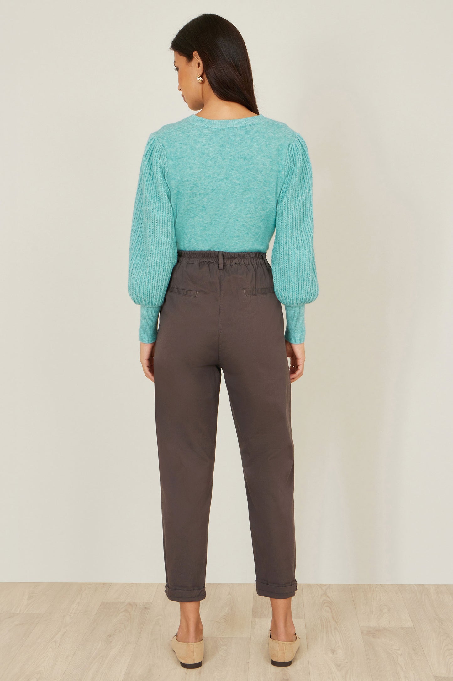 Yumi Brown Cotton Canvas Chino Trousers TROUSER Yumi