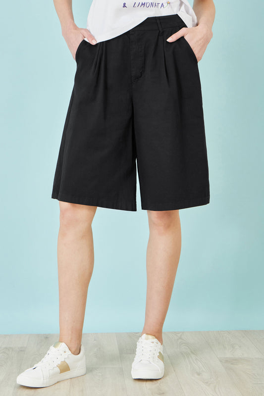 Yumi Black Cotton Bermuda Shorts SHORTS Yumi