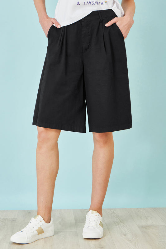 Yumi Black Cotton Bermuda Shorts SHORTS Yumi