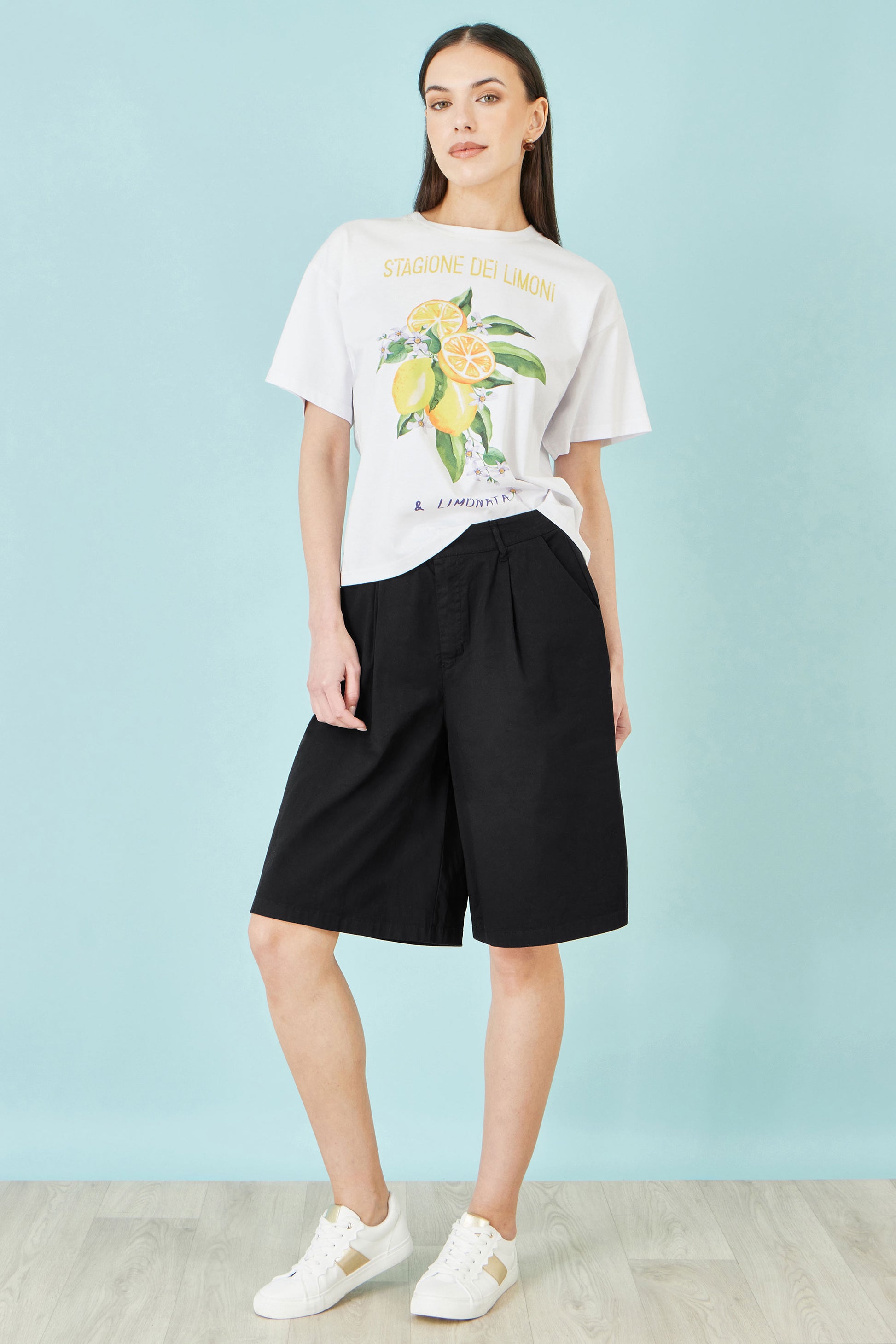 Yumi Black Cotton Bermuda Shorts SHORTS Yumi