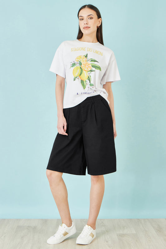 Yumi Black Cotton Bermuda Shorts SHORTS Yumi