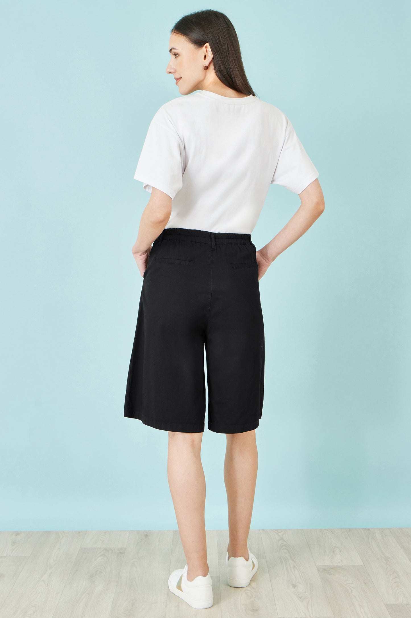 Yumi Black Cotton Bermuda Shorts SHORTS Yumi