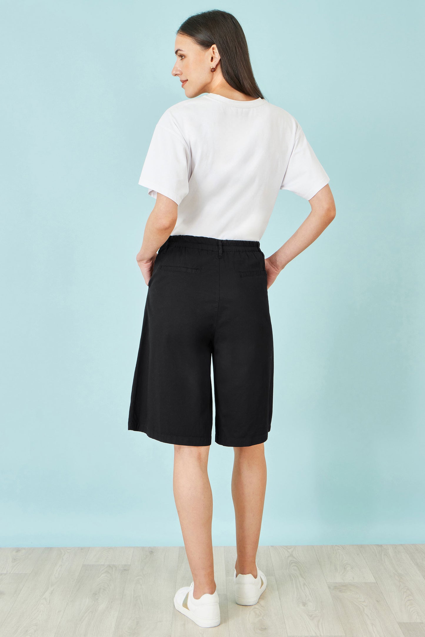 Yumi Black Cotton Bermuda Shorts SHORTS Yumi