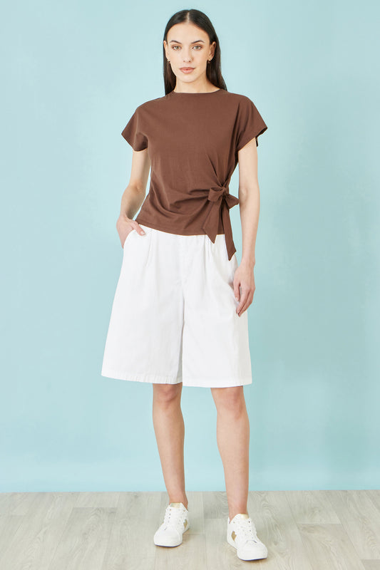 Yumi White Cotton Bermuda Shorts SHORTS Yumi