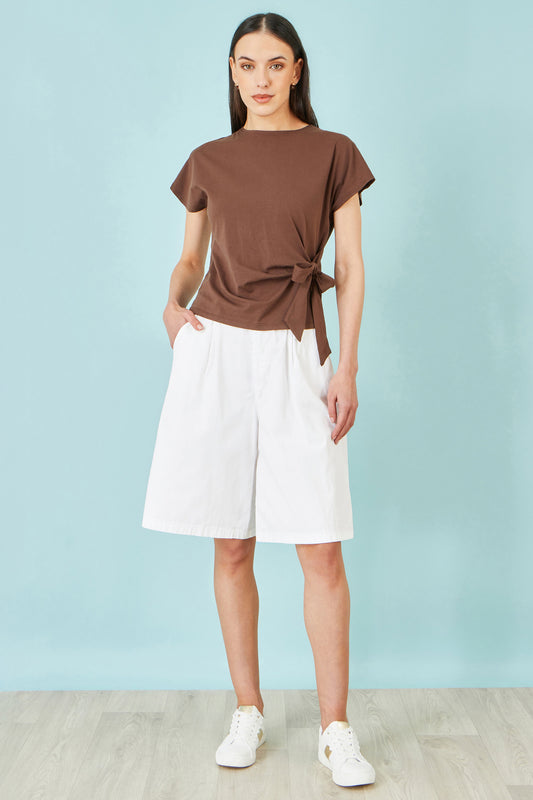 Yumi White Cotton Bermuda Shorts SHORTS Yumi