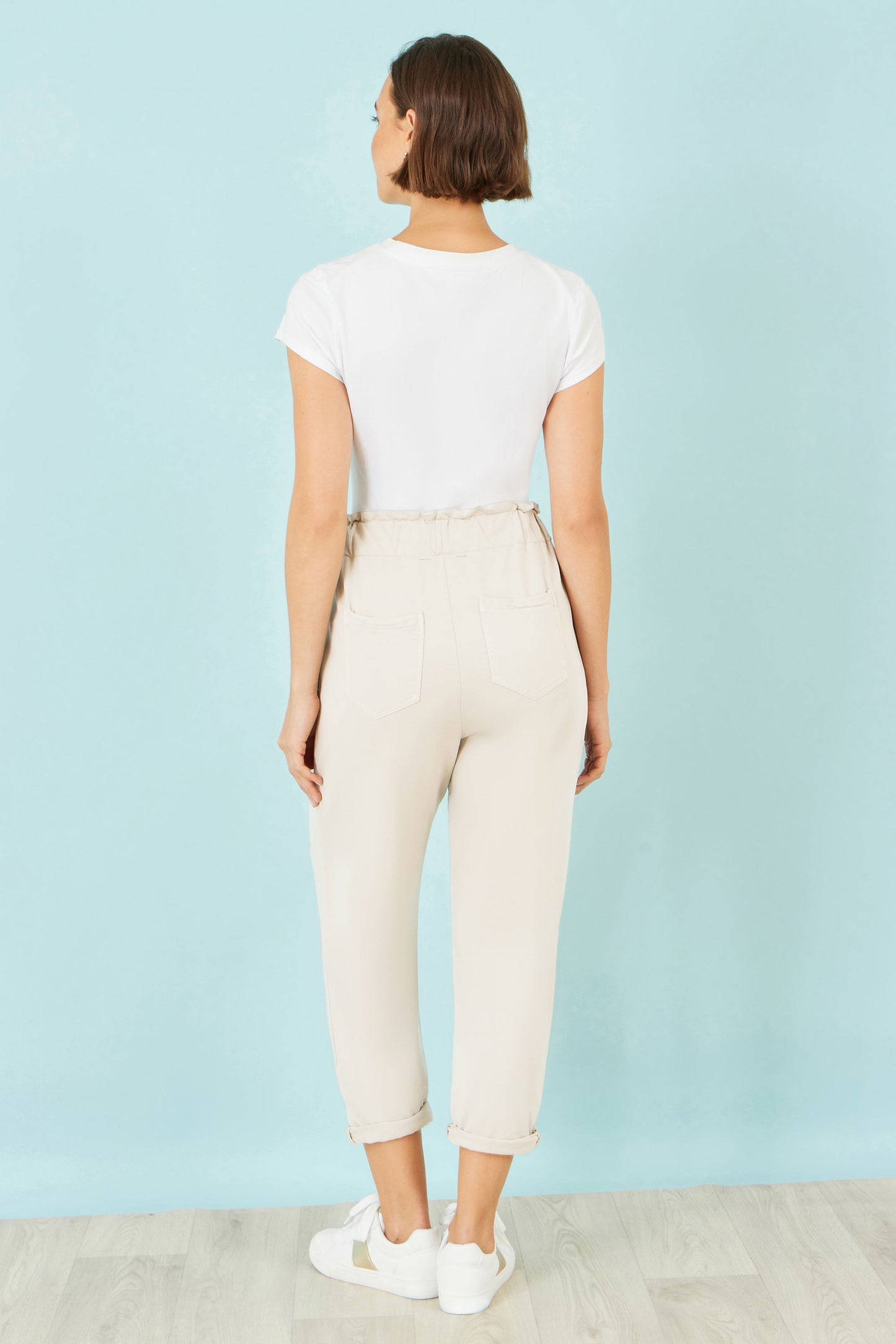 Yumi Cream Cotton Relaxed Stretch Trousers With Pockets TROUSER Yumi