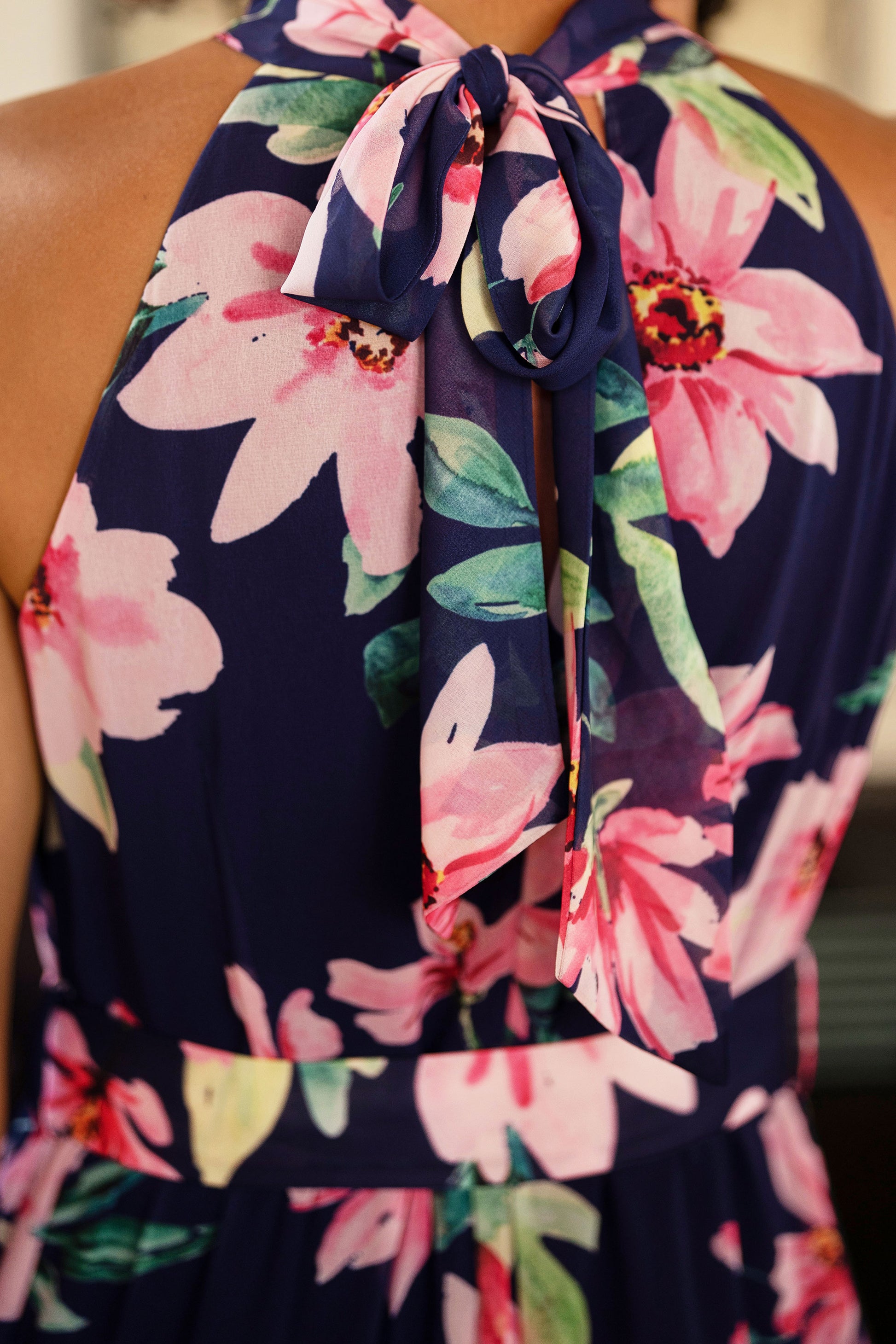 Yumi Navy Floral Halter Neck Midi Dress With Matching Belt Dress Occasion Yumi